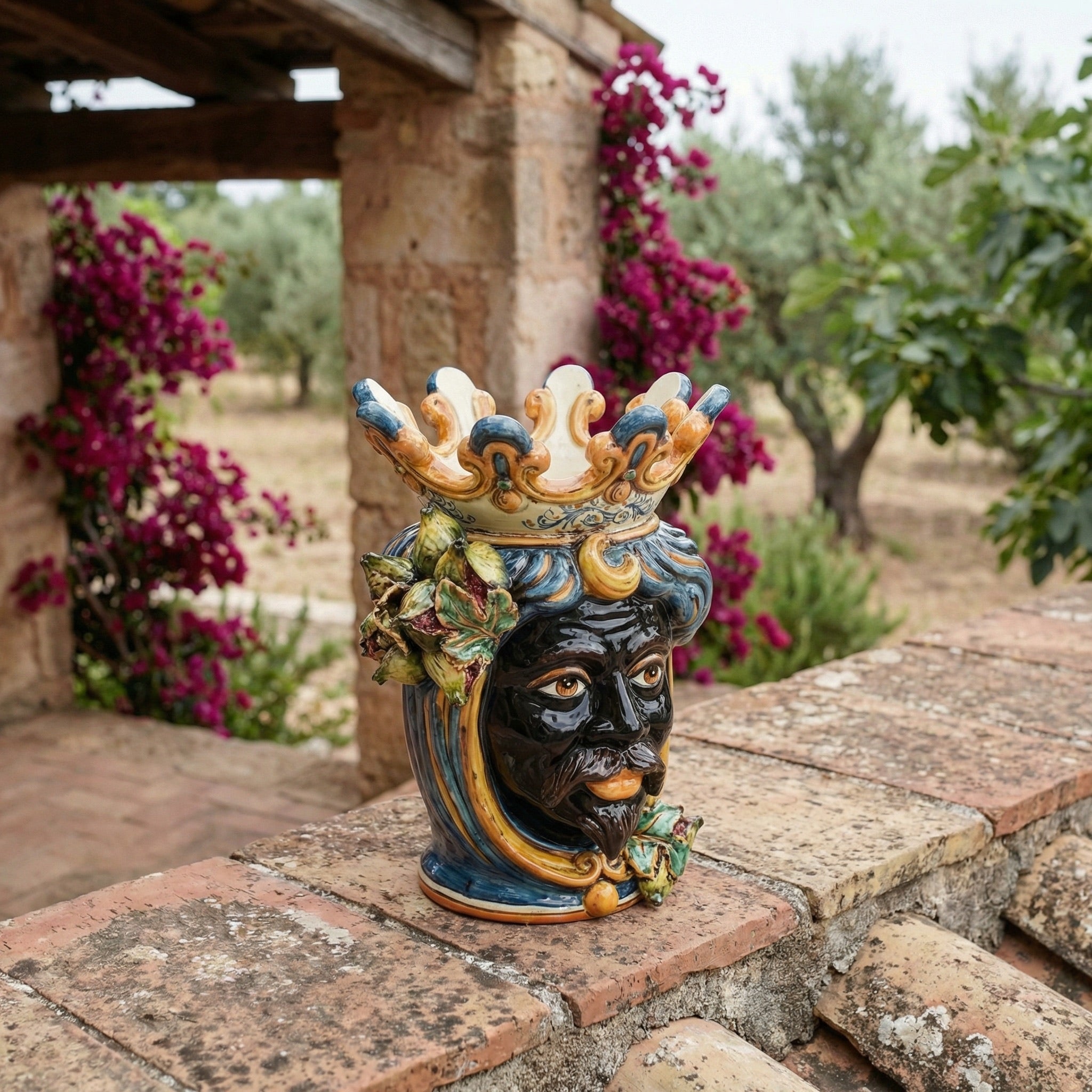 Testa di Moro con Fichi d'India h 40 blu e arancio maschio moro