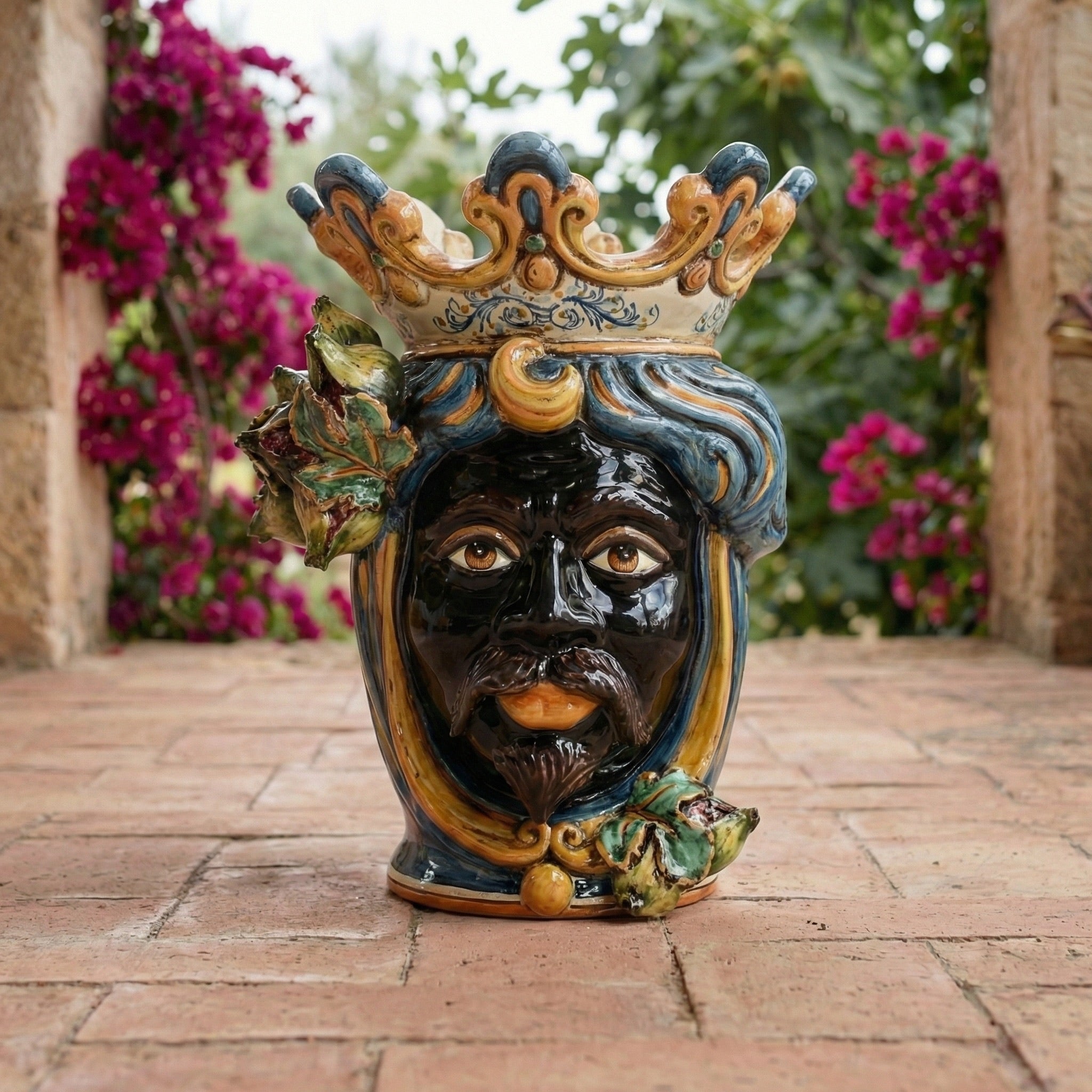 Testa di Moro con Fichi d'India h 40 blu e arancio maschio moro