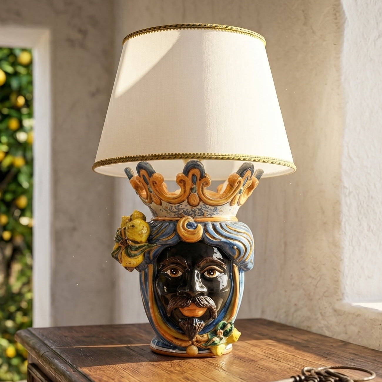 Lume a testa h 70 cm limoni blu e arancio maschio moro
