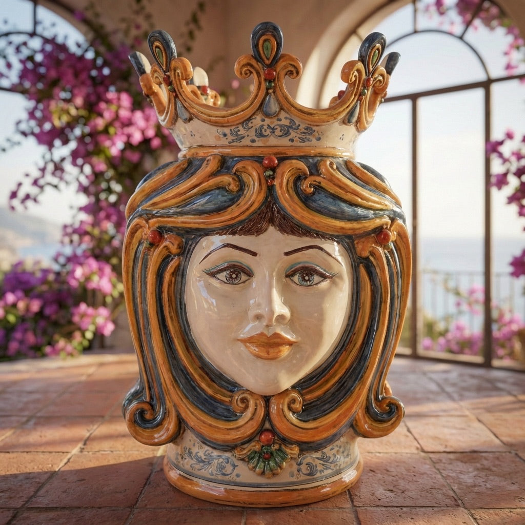 Testa di Moro h 60 cm — Donna, Blu e Arancio