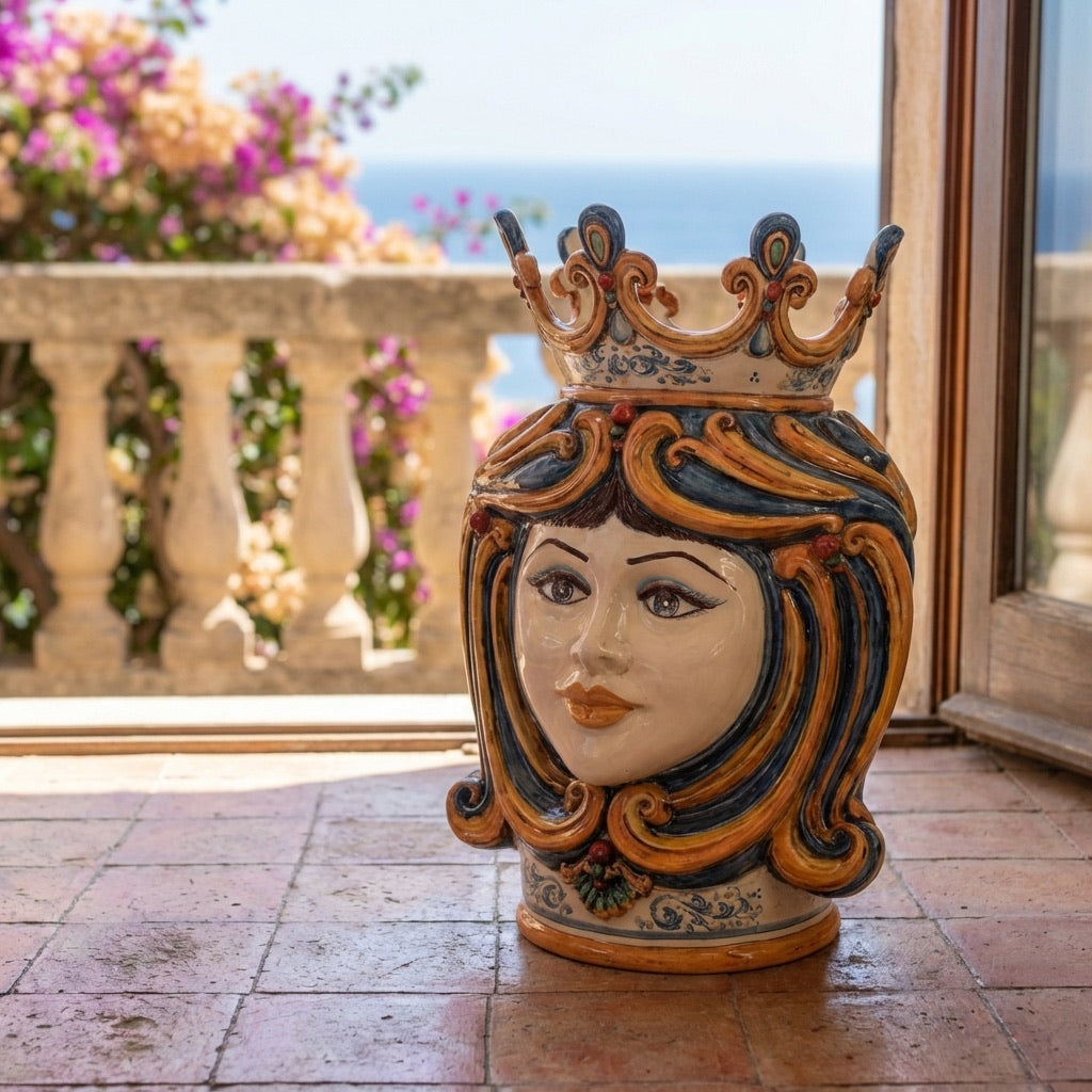 Testa di Moro h 60 cm — Donna, Blu e Arancio