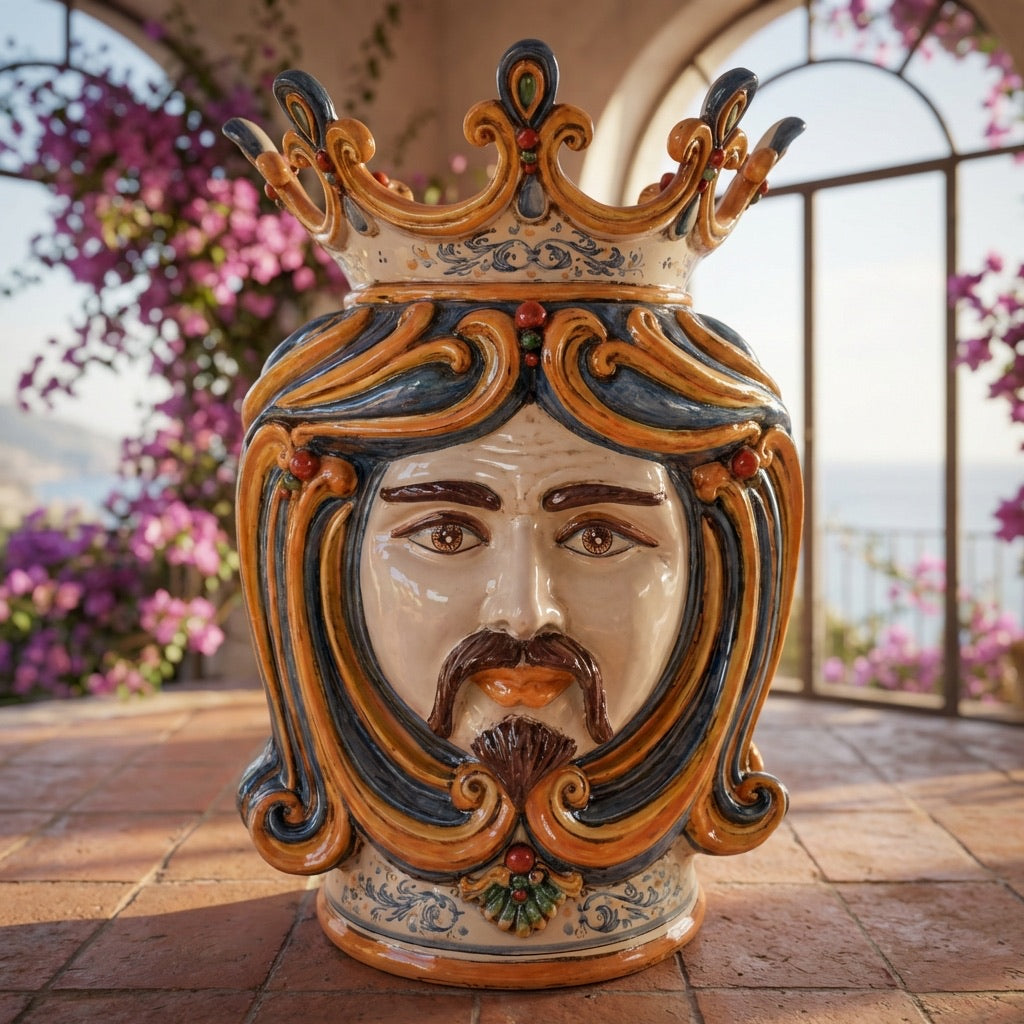 Testa di Moro h 60 cm — Maschio Bianco, Blu e Arancio