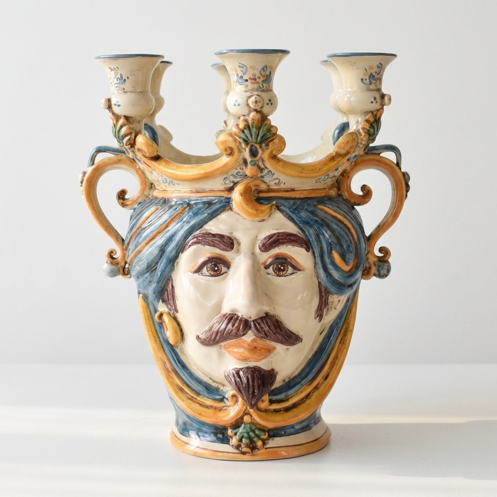 Testa h 25 a candeliere blu e arancio maschio bianco