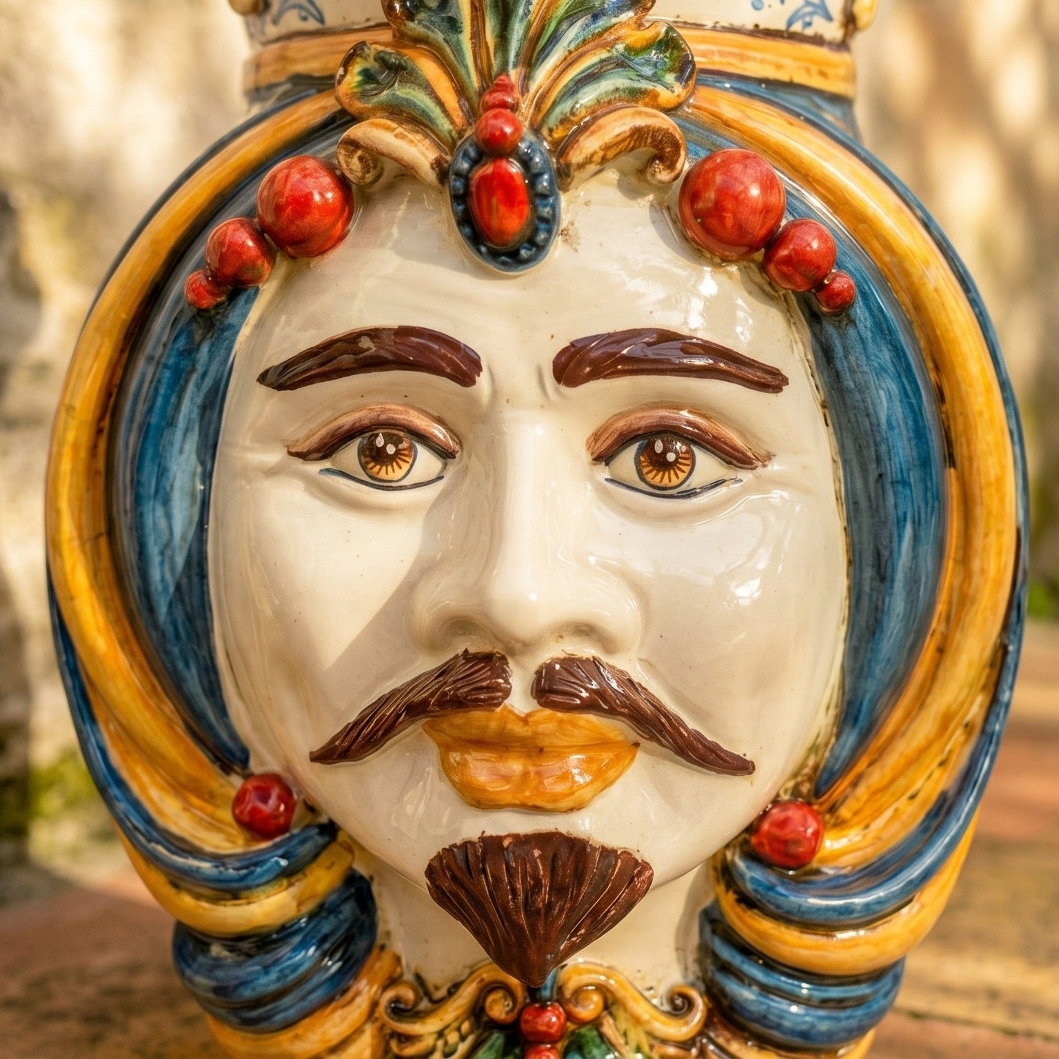 Testa di Moro h 38 cm — Maschio Bianco, Decoro Sicily
