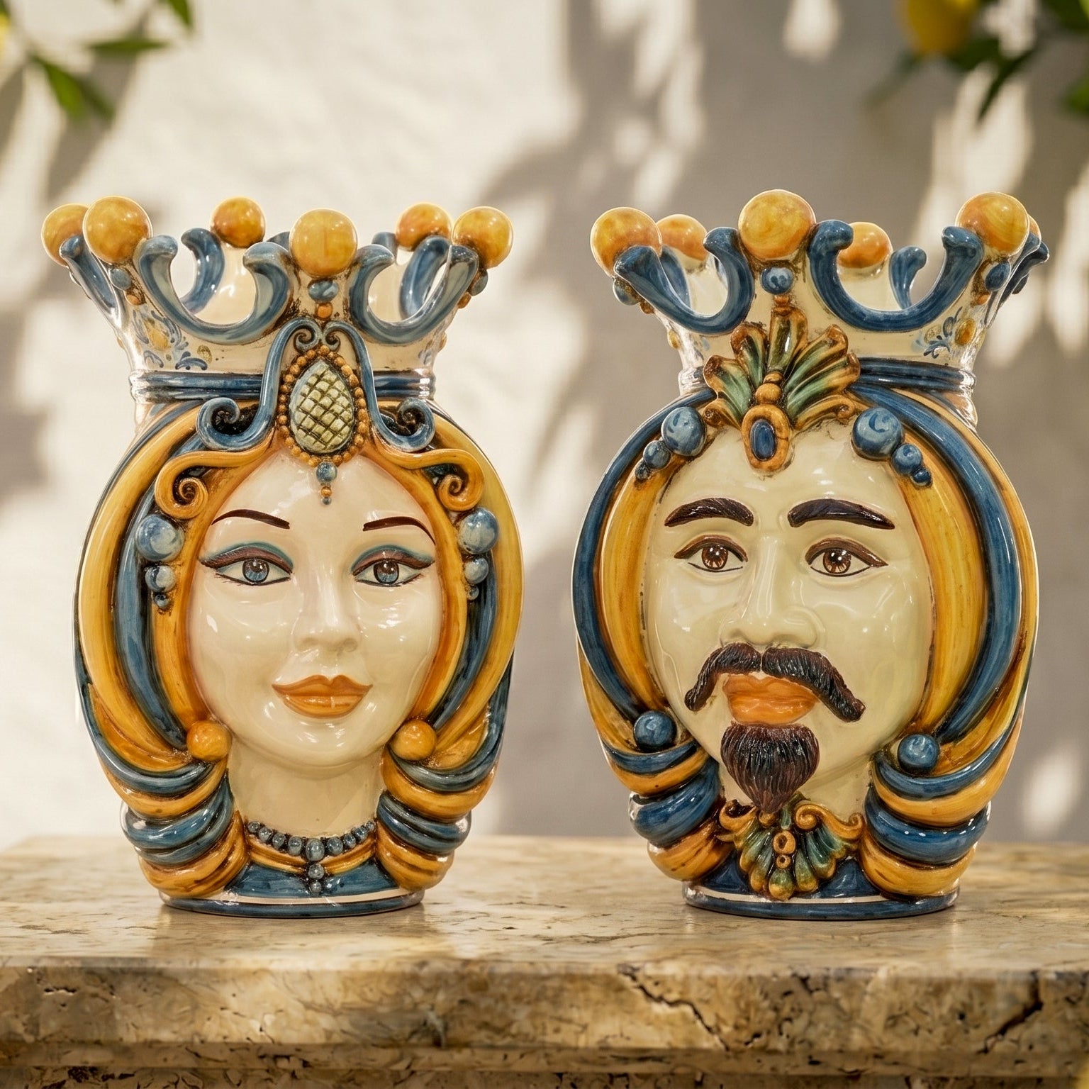 Testa h 38 in blu e arancio femmina - Ceramiche Di Caltagirone Sofia