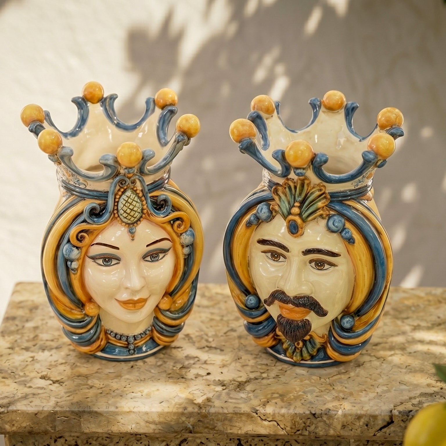 Testa h 38 in blu e arancio femmina - Ceramiche Di Caltagirone Sofia