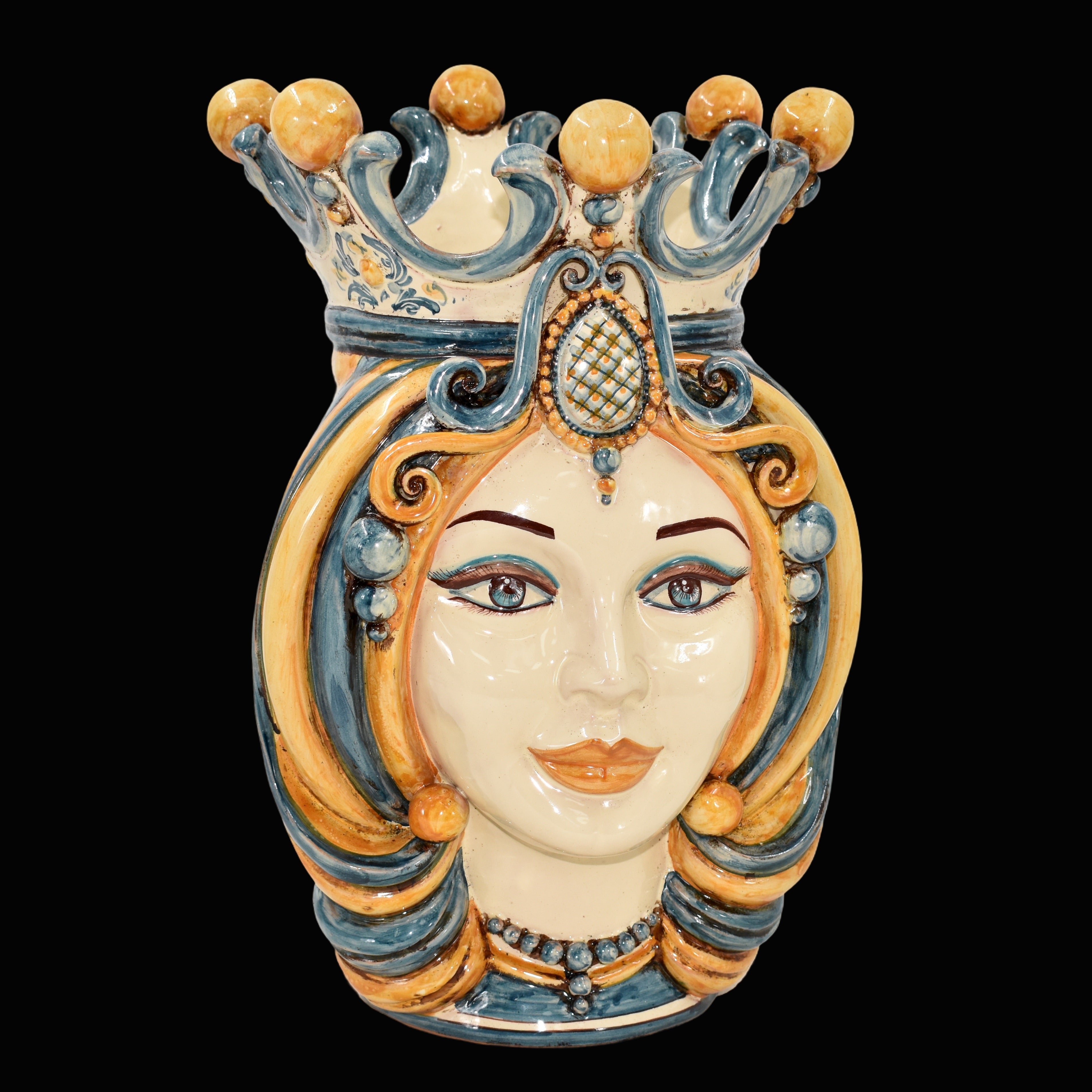 Testa h 38 in blu e arancio femmina - Ceramiche Di Caltagirone Sofia