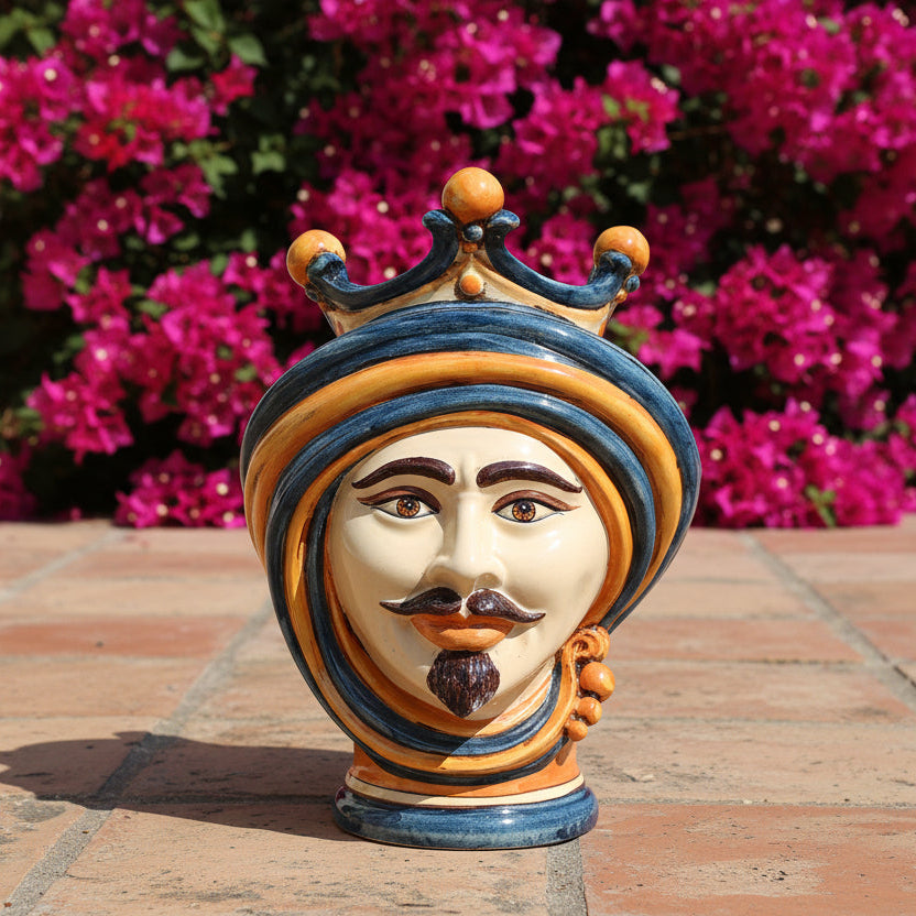 Testa di Moro h 30 cm — Maschio, Blu e Arancio