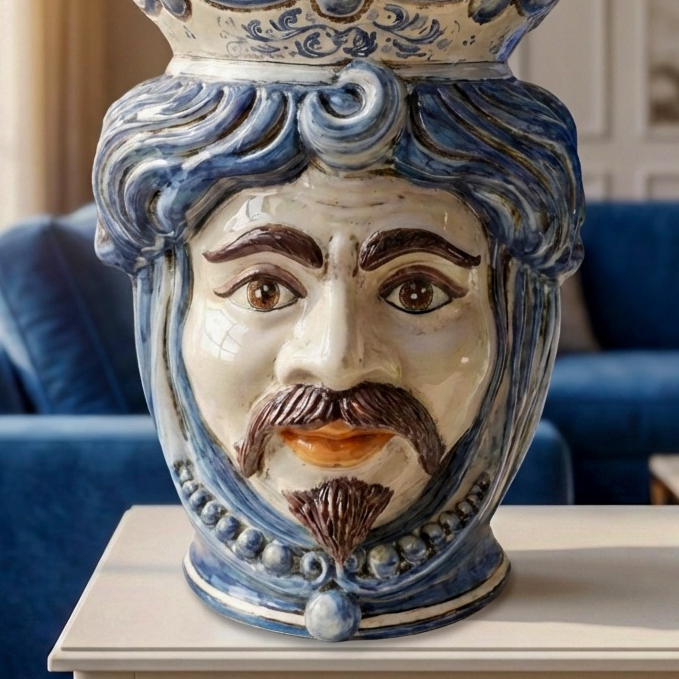 Testa h 40 c/perline mono blu maschio bianco