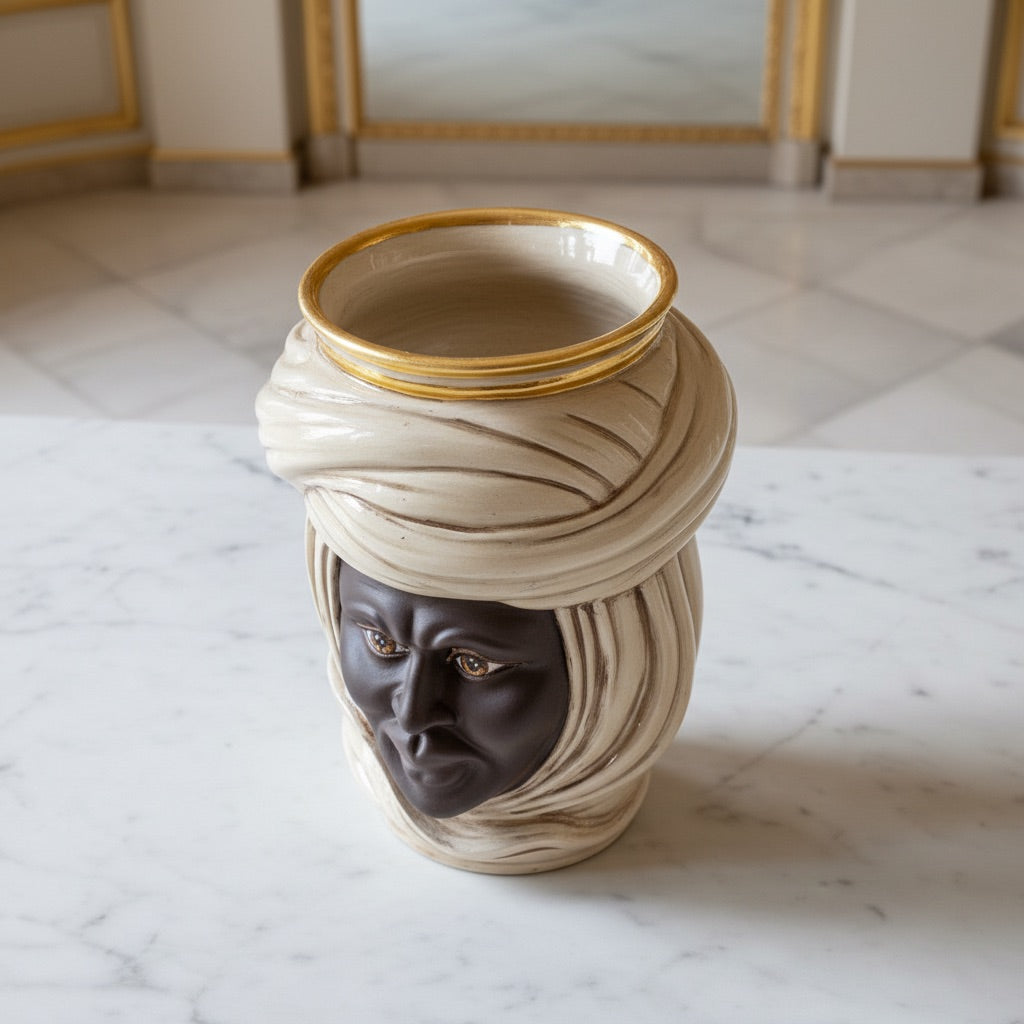 Testa Tuareg h 20 cm — Uomo, Madreperla | Ceramica Caltagirone