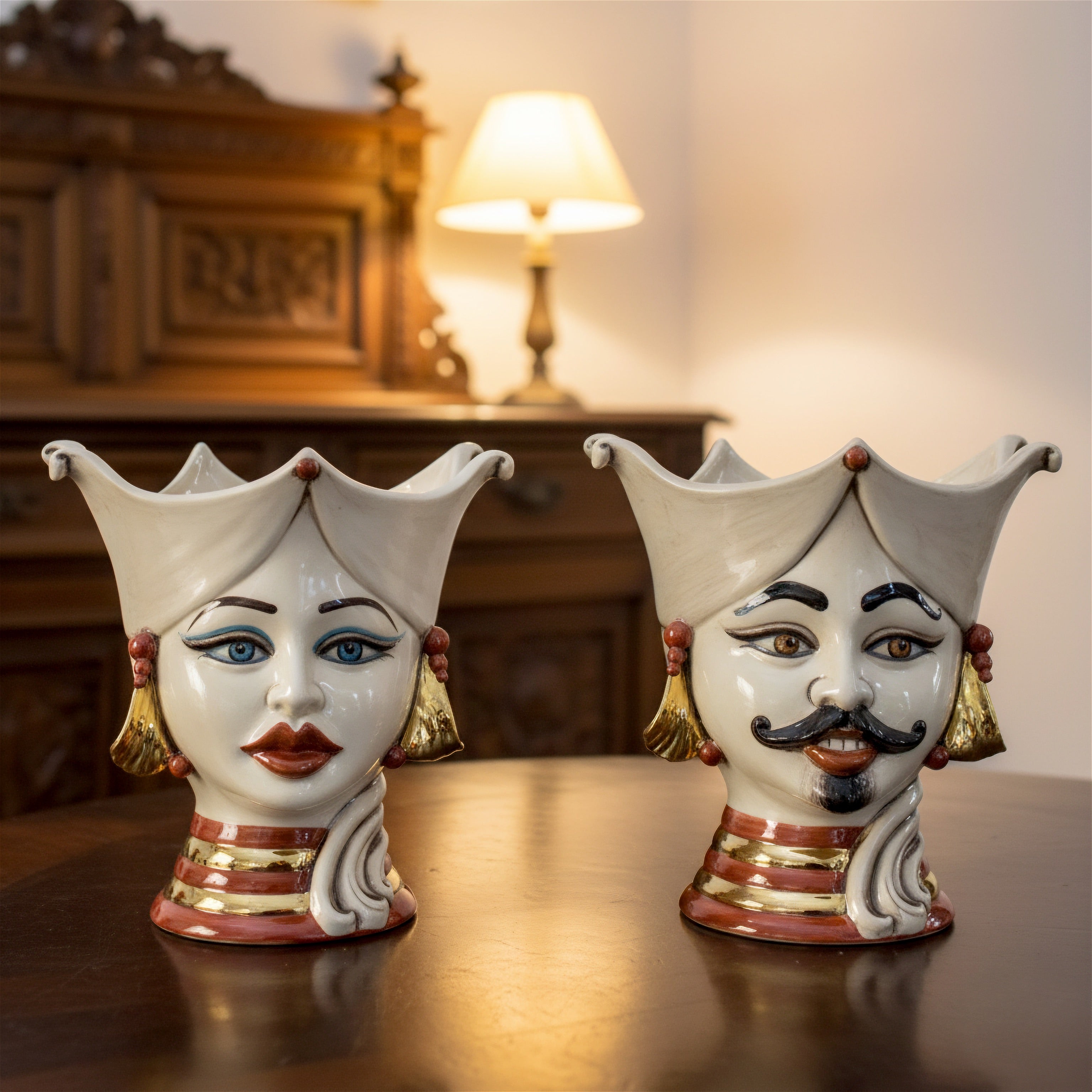 Testa di Moro "Aisha" 25 cm Madreperla oro e Lustri - Viso di Donna in Ceramica