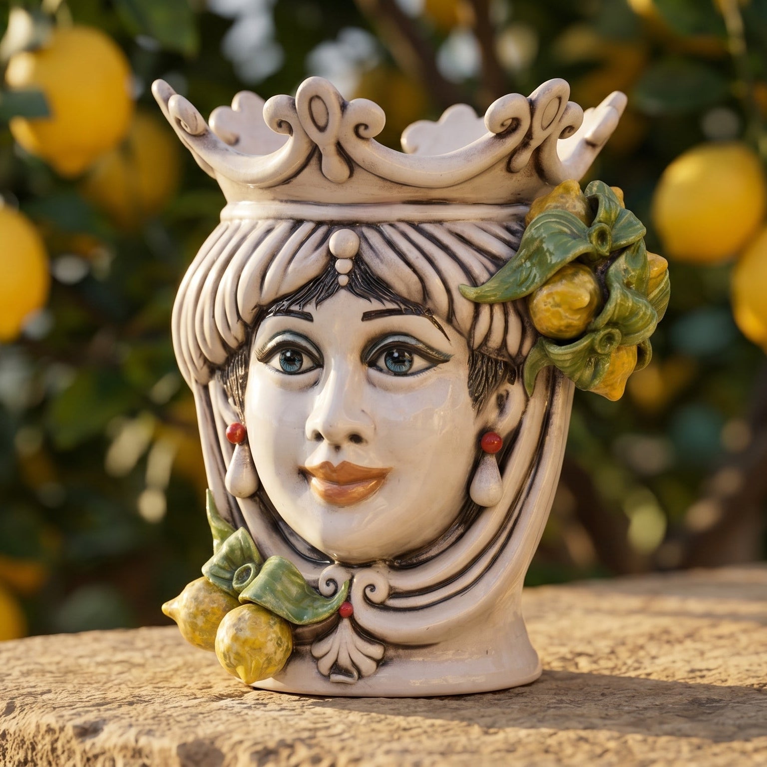 Testa di Moro con Limoni h 25 cm — Donna, Madreperla