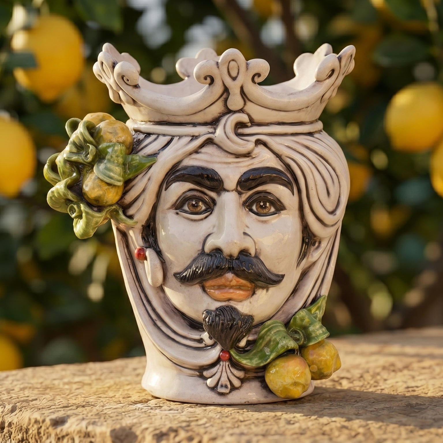 Testa di Moro con Limoni h 25 cm — Uomo, Madreperla
