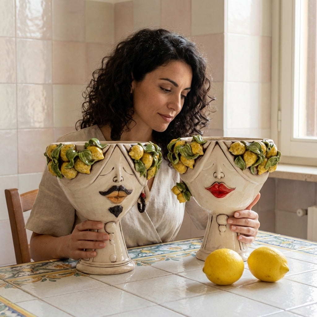 Testa h 30 Zahira Limoni Siciliani in Madreperla viso uomo