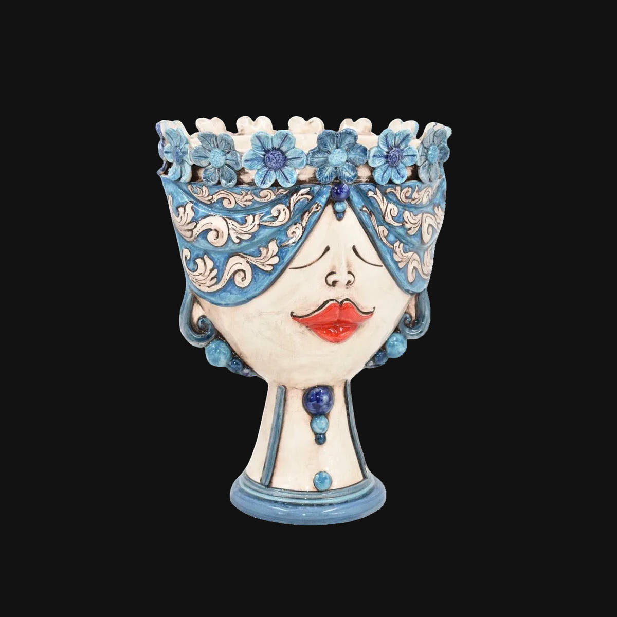 Testa Zahira con Fiori h 30 cm - Donna, Madreperla Antichizzato | Ceramica Caltagirone