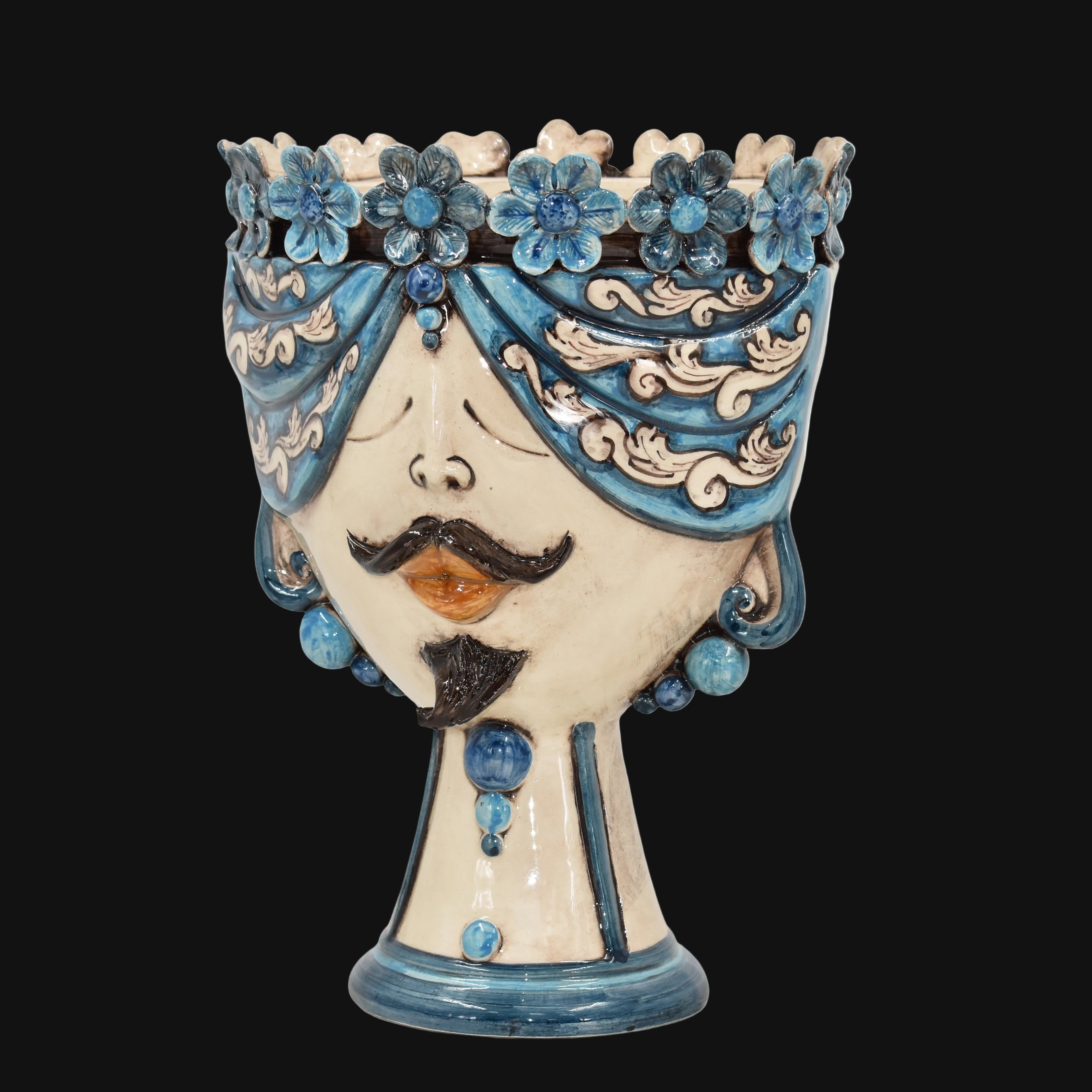 Testa Zahira con Fiori h 30 cm - Maschio, Madreperla Antichizzato | Ceramica Caltagirone