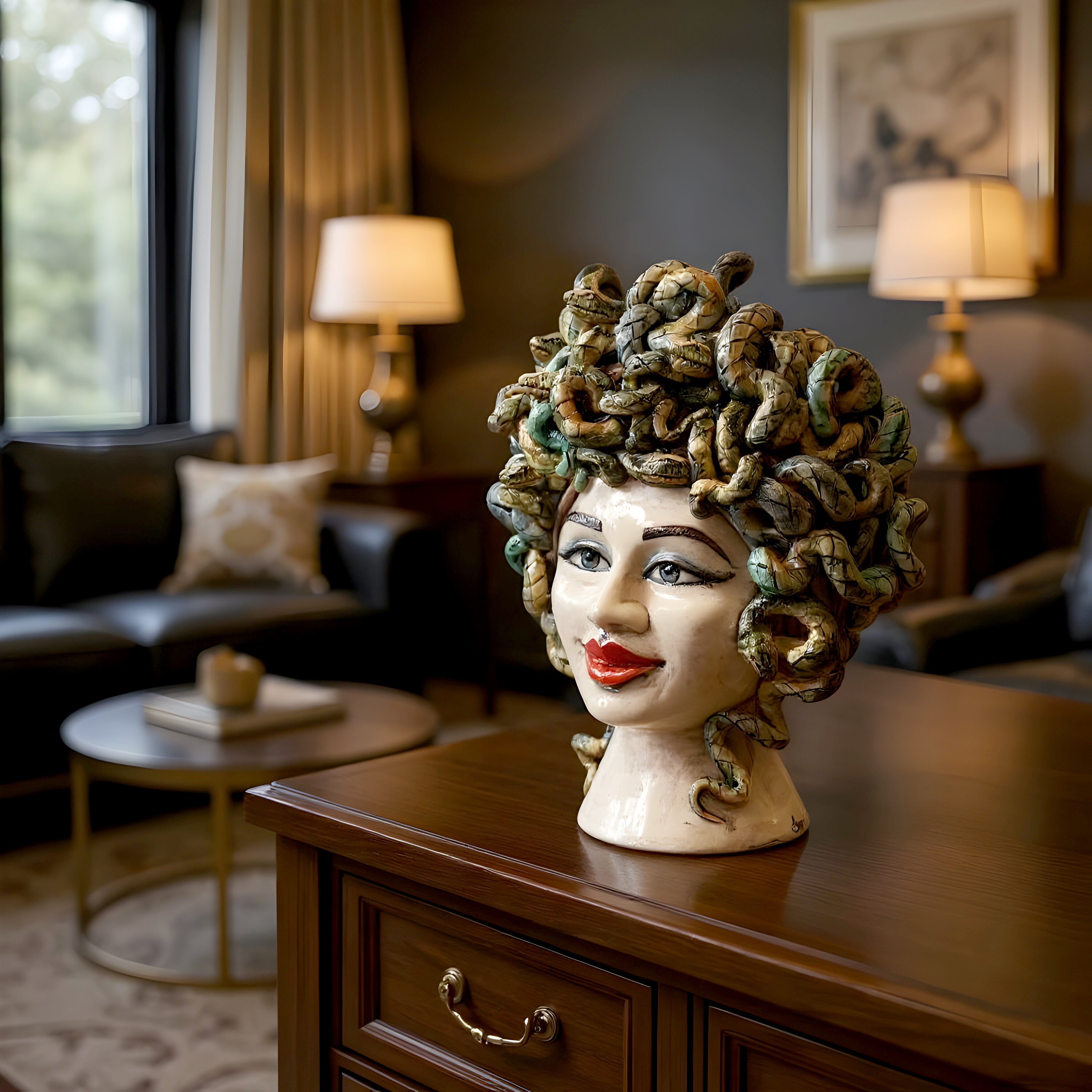 Testa Medusa sognia h 40 madreperla antichizzato labbra rosse femmina
