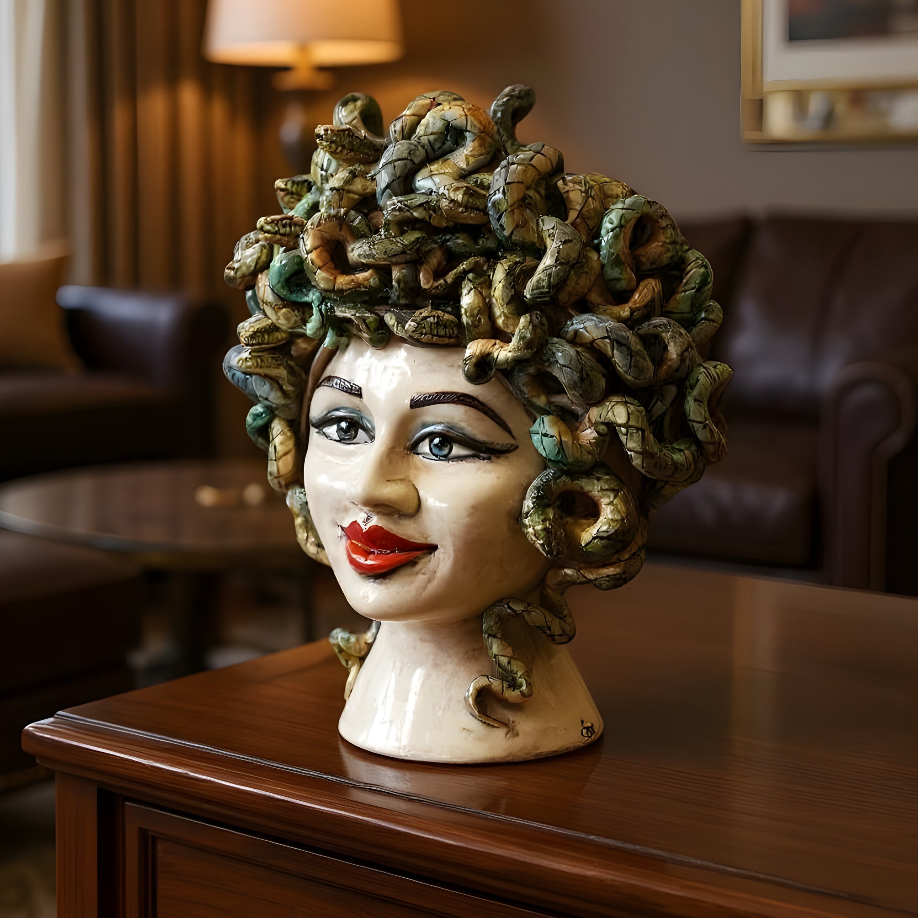 Testa Medusa sognia h 40 madreperla antichizzato labbra rosse femmina