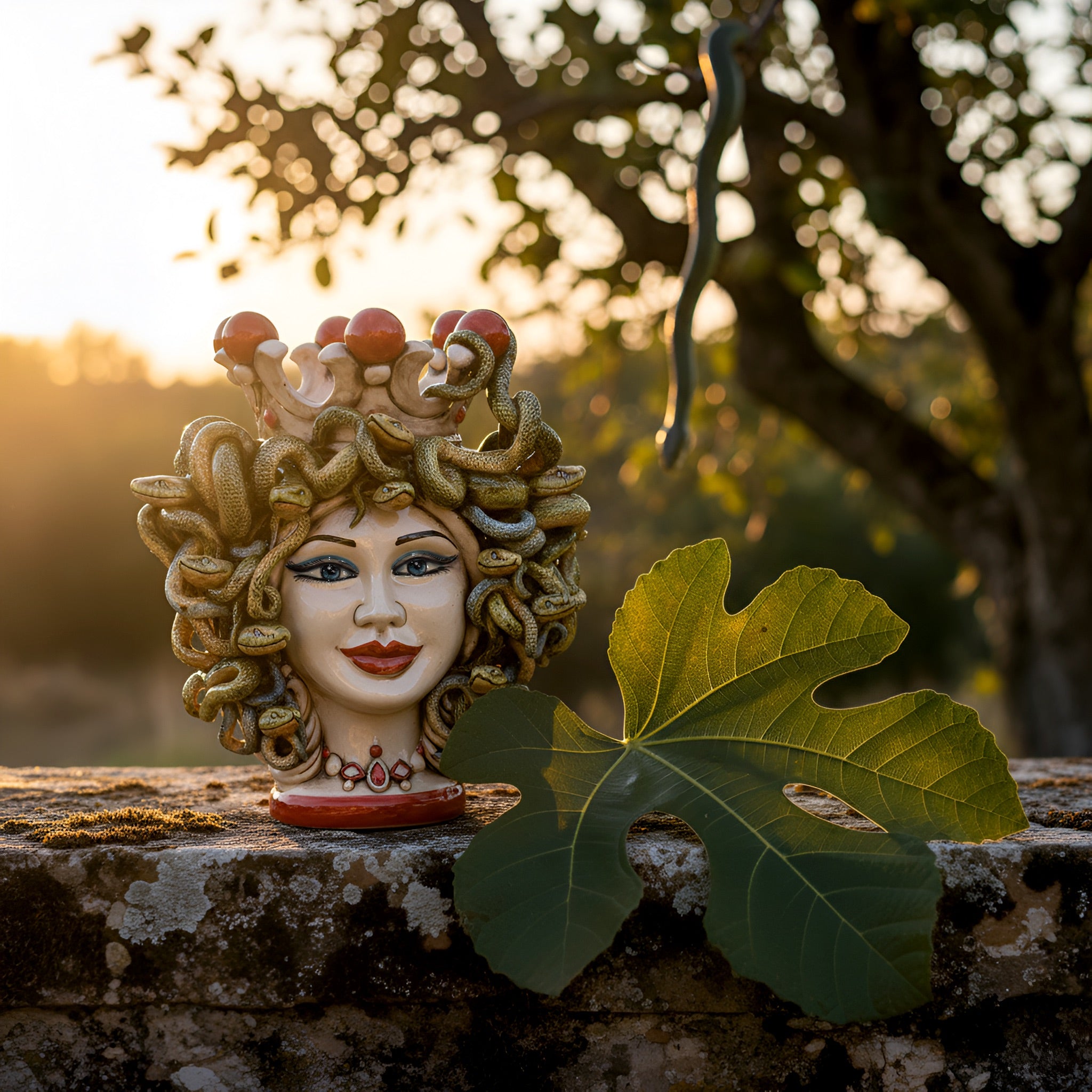 Testa h 25 turbante medusa madreperla colorato perline rosse