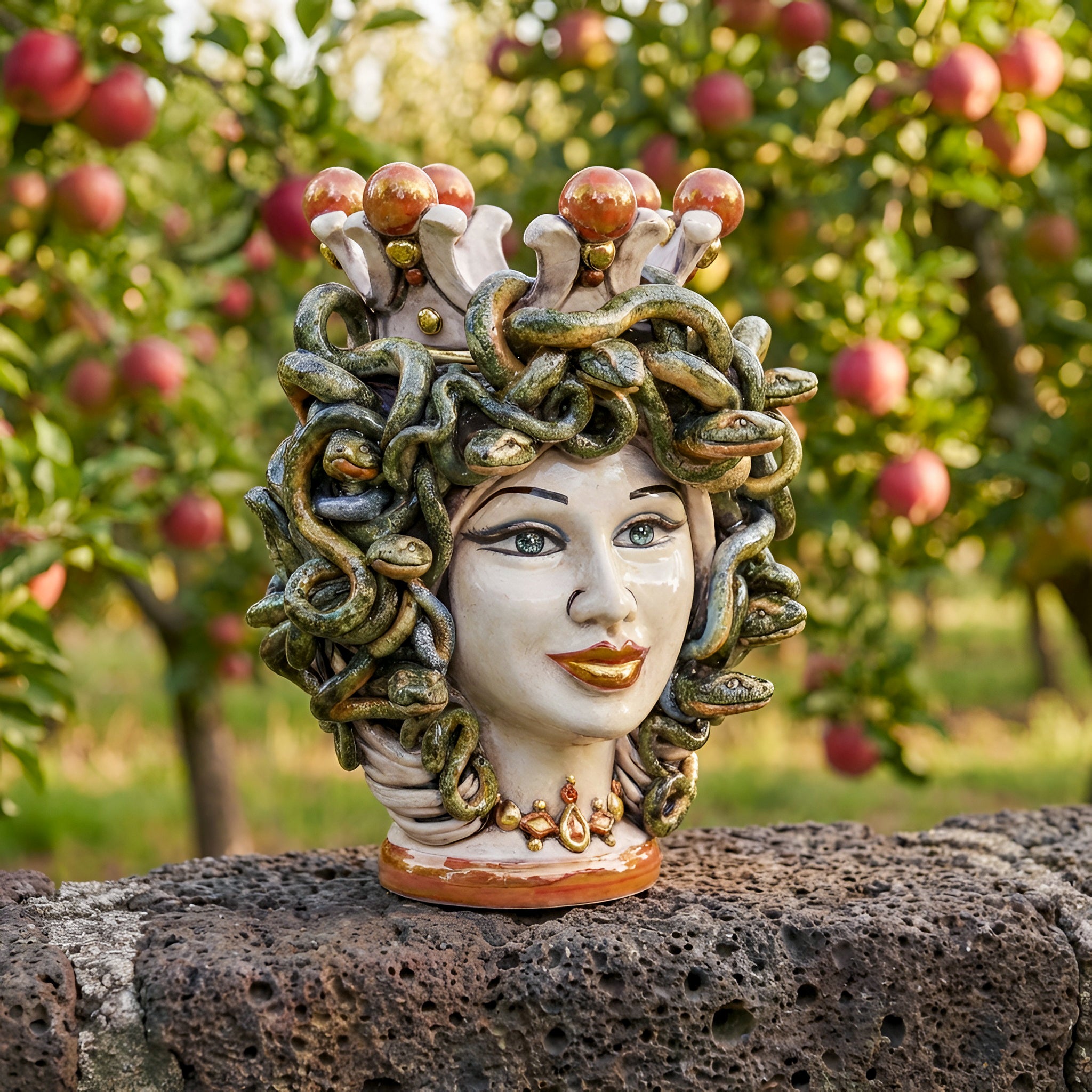 Testa h 25 turbante medusa madreperla antichizzato oro e lustri