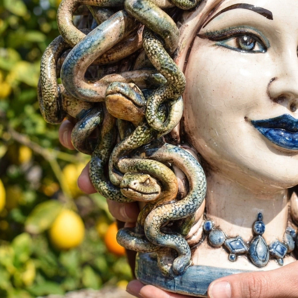 Testa h 25 turbante medusa madreperla colorato perline blu