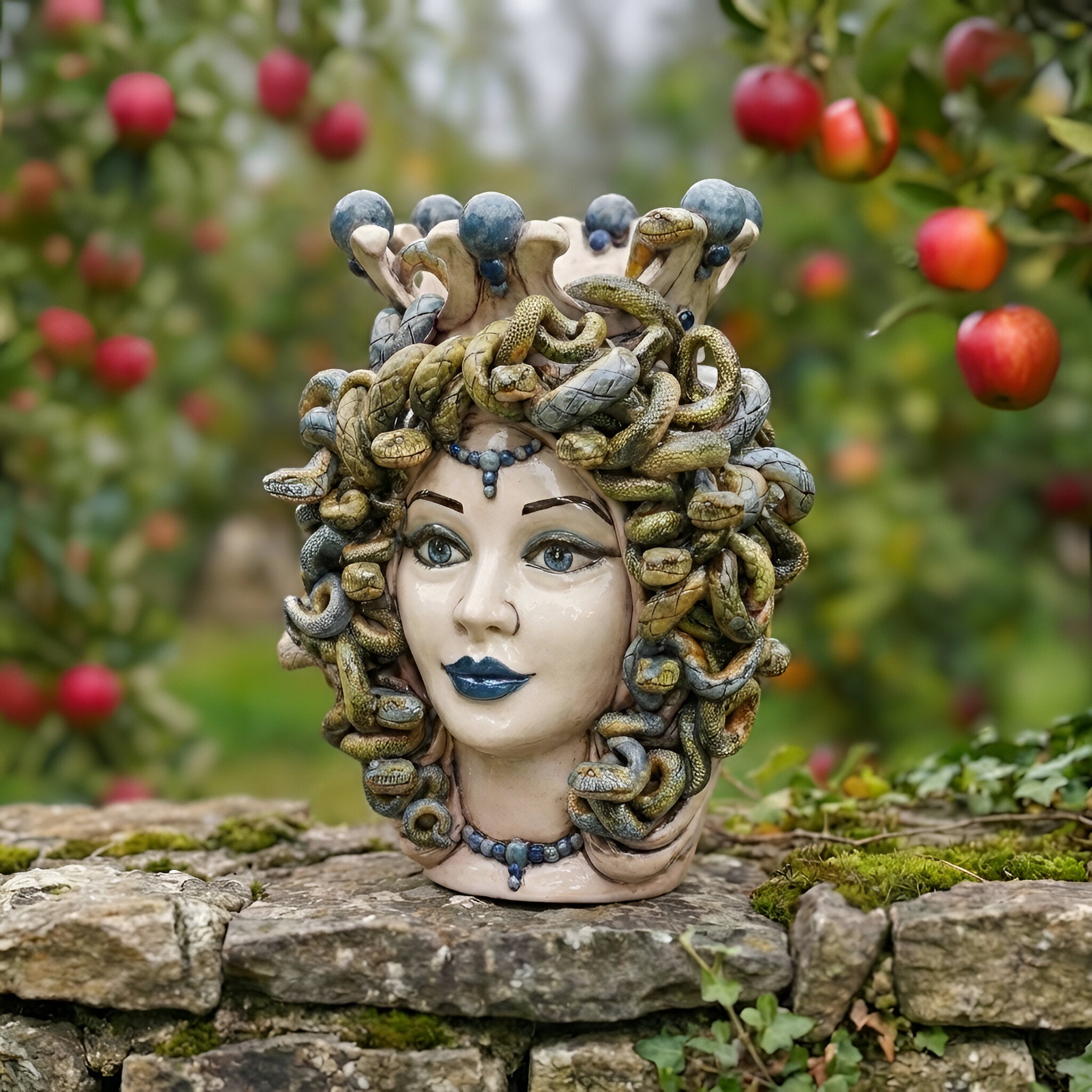 Testa h 38 medusa Madreperla Antichizzato con perline blu