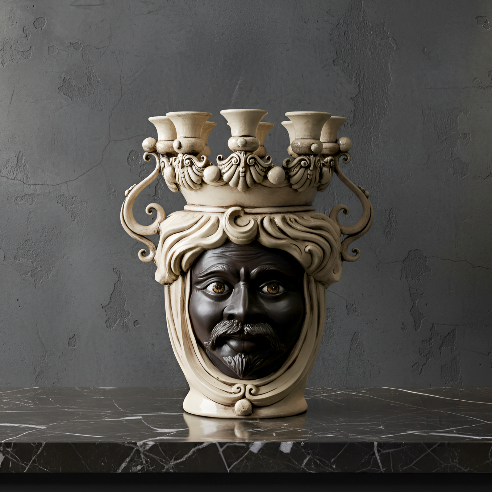 Testa a Candeliere H 40 Madreperla Antichizzato Moro Viso Opaco - Ceramiche di Caltagirone