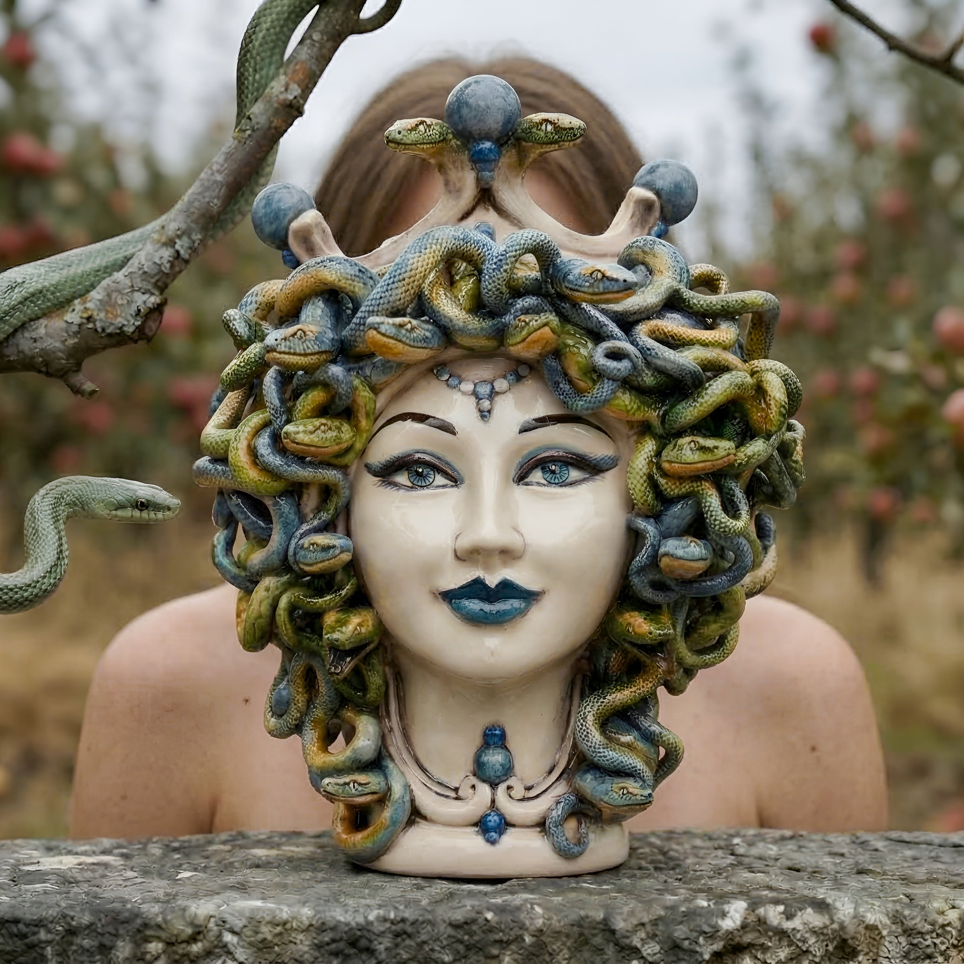 Testa h 30 medusa Madreperla Antichizzato con perline blu