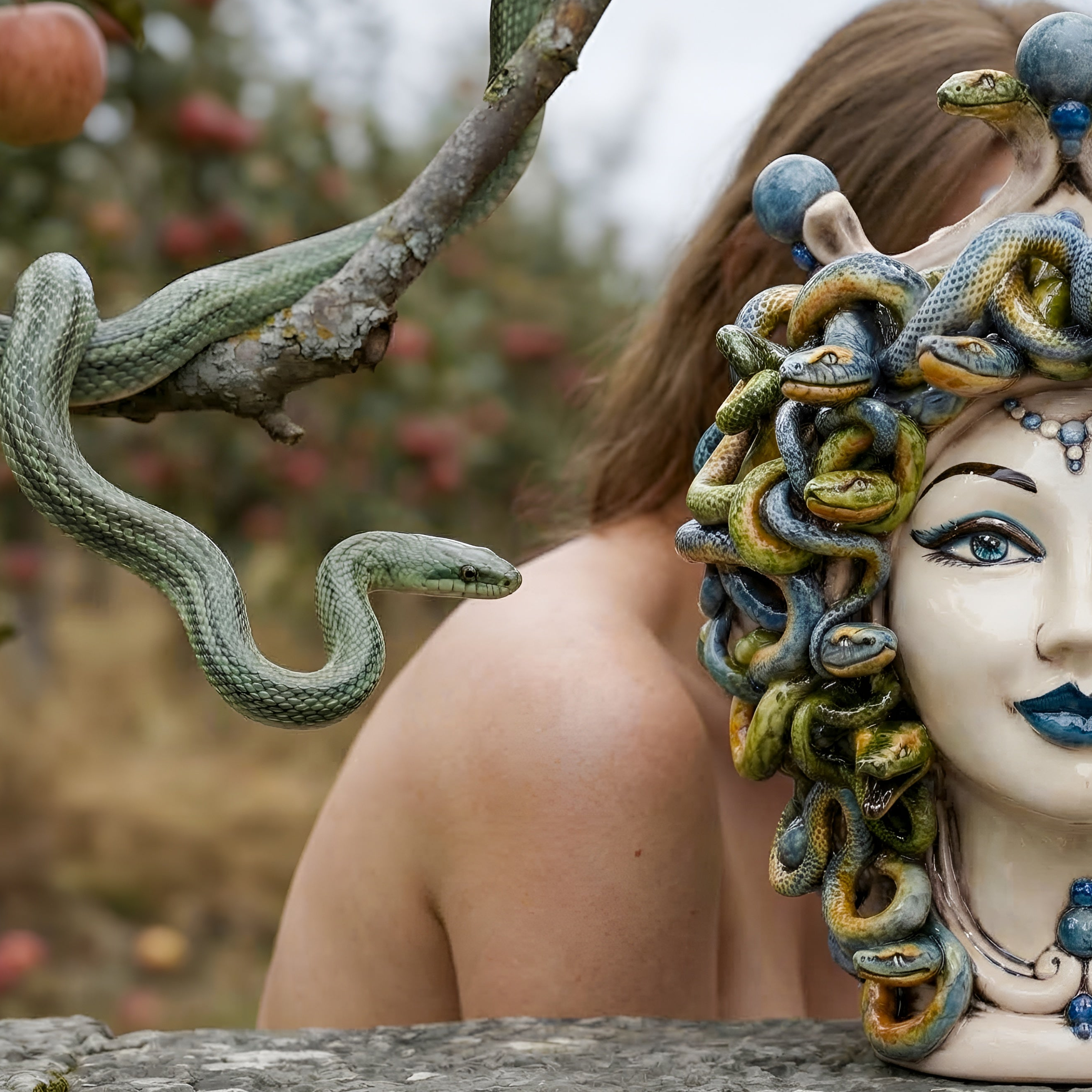 Testa h 30 medusa Madreperla Antichizzato con perline blu