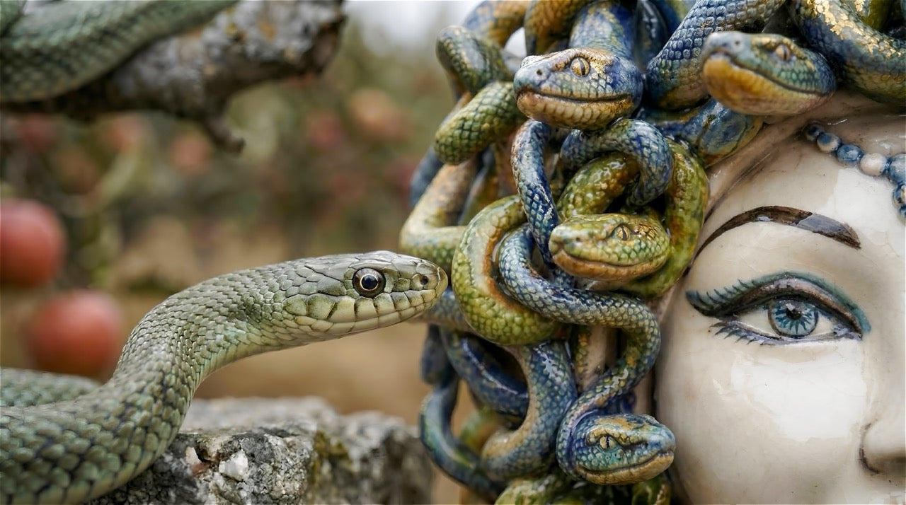 Testa h 30 medusa Madreperla Antichizzato con perline blu