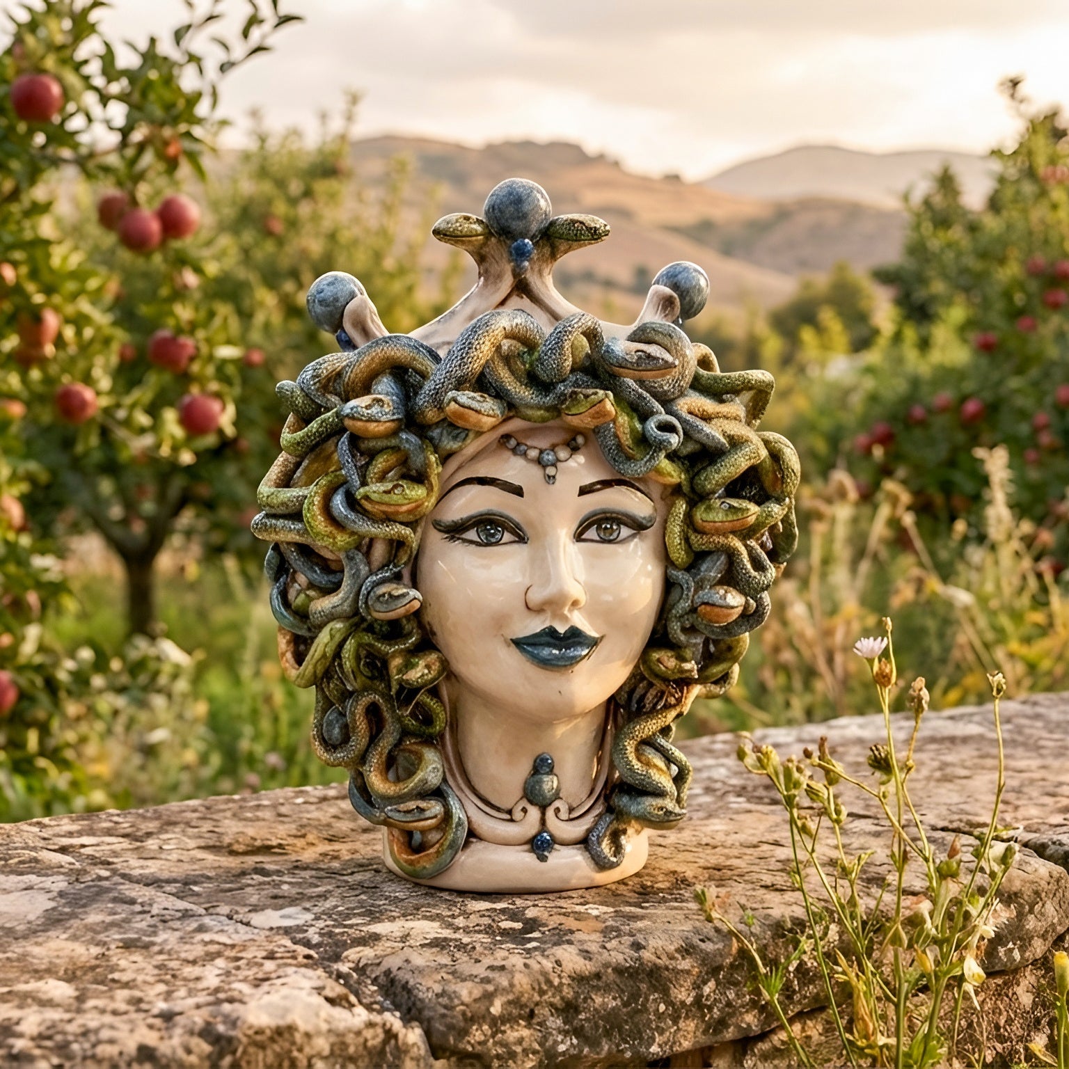 Testa h 30 medusa Madreperla Antichizzato con perline blu