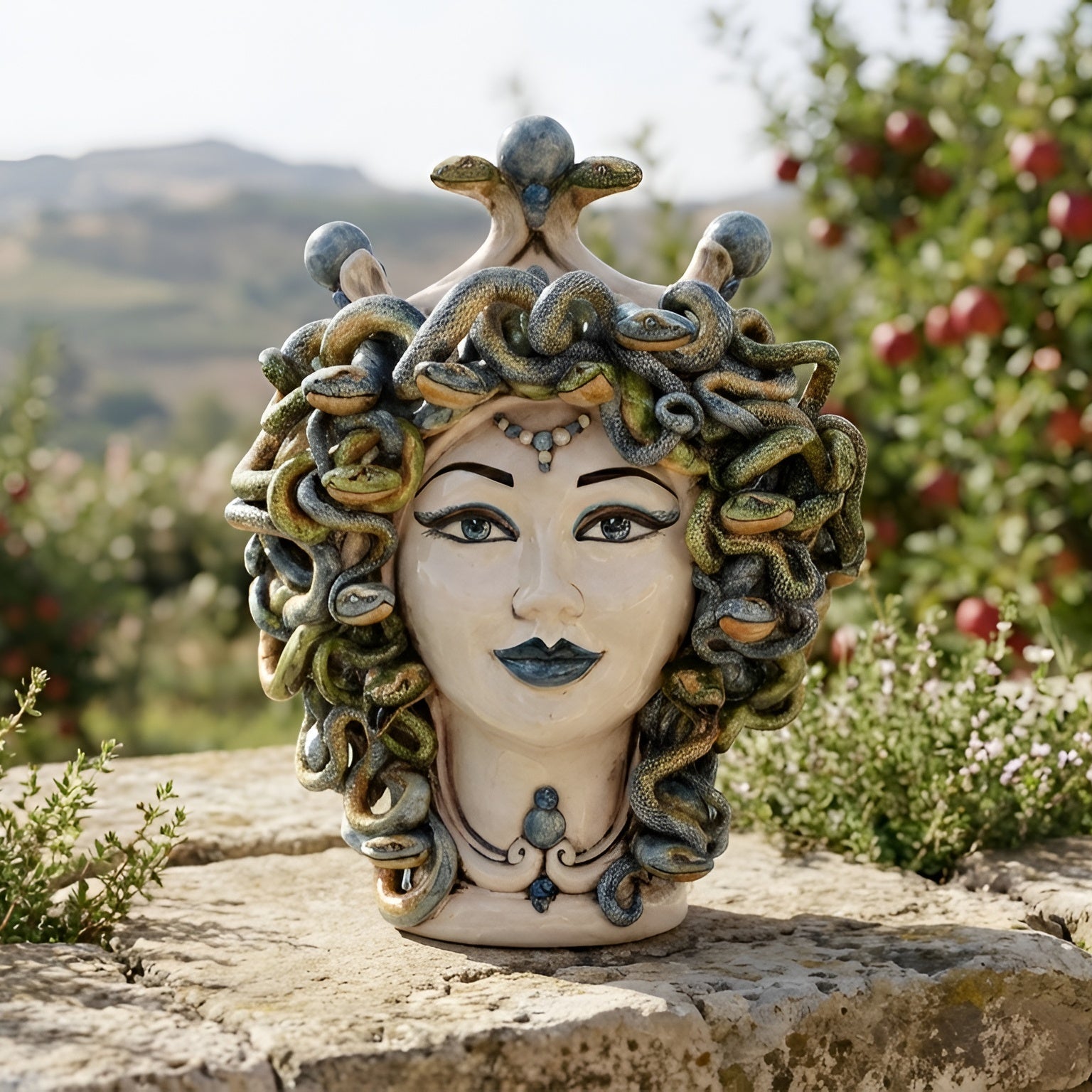 Testa h 30 medusa Madreperla Antichizzato con perline blu