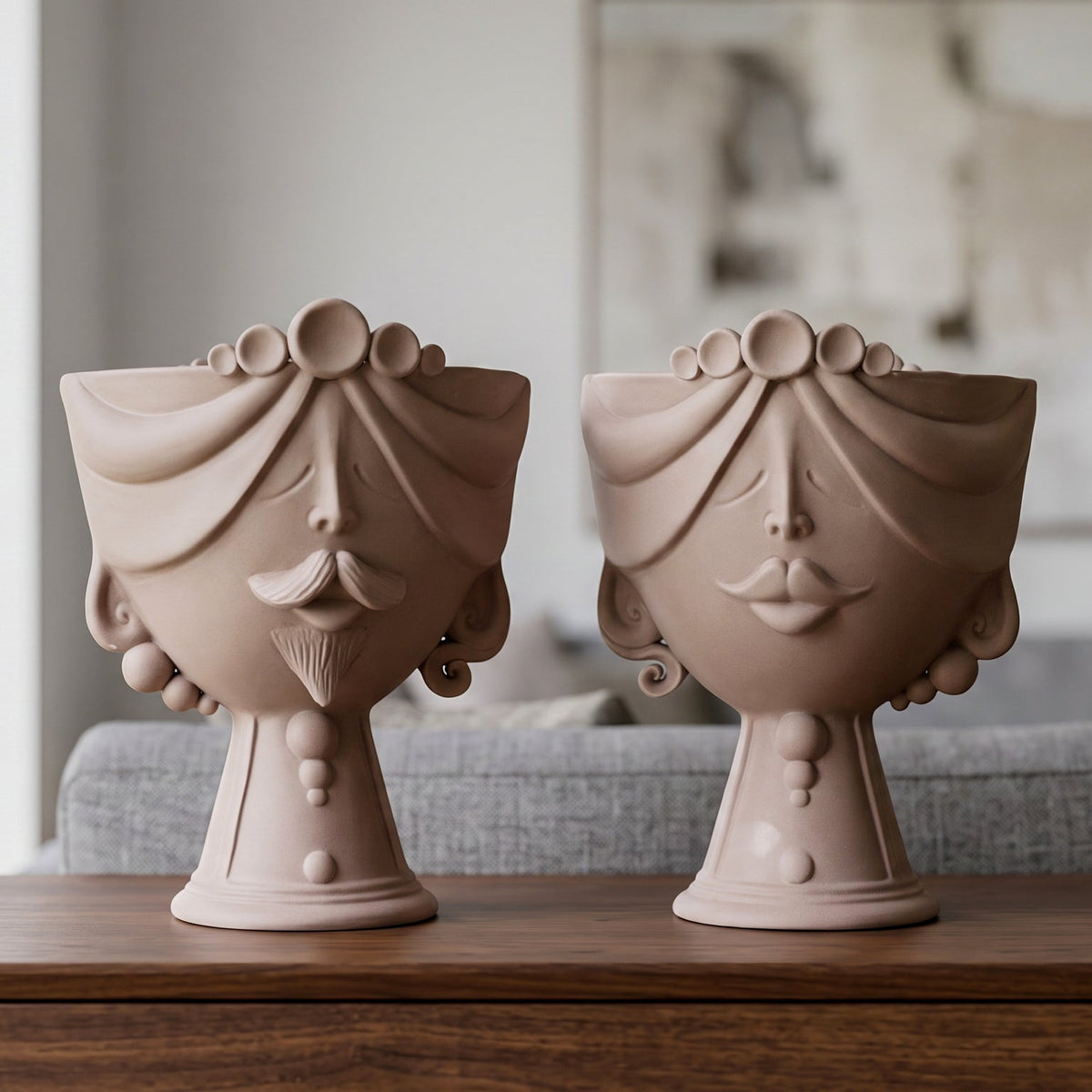 Testa Zahira h 30 cm - Donna, Tortora Opaco | Ceramica Caltagirone