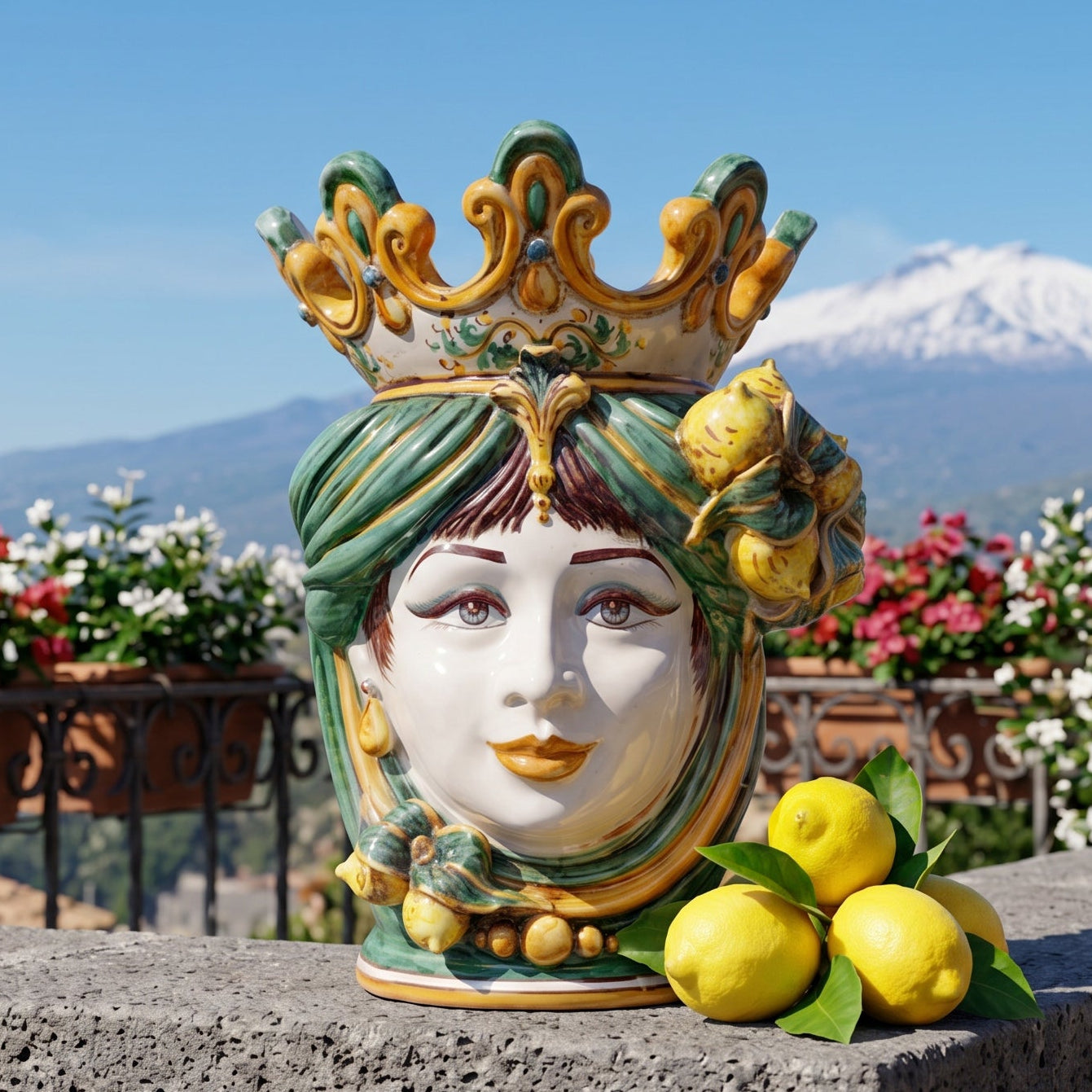Testa di Moro con Limoni h 40 cm — Donna, Verde e Arancio