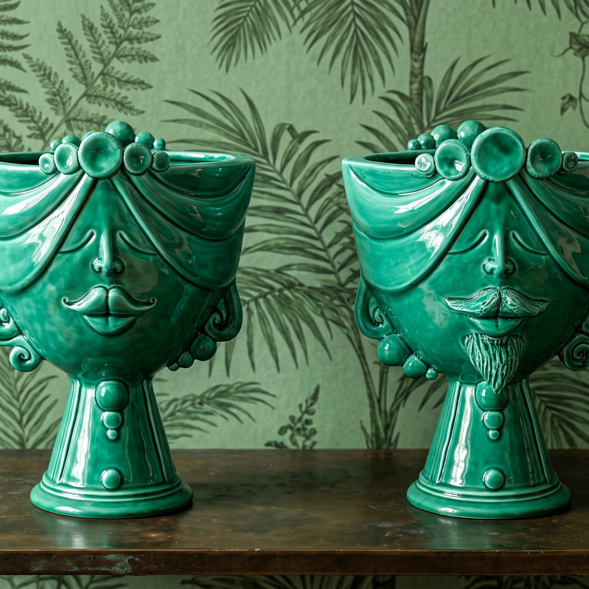 Testa Zahira h 30 cm - Uomo, Verde Smeraldo | Ceramica Caltagirone