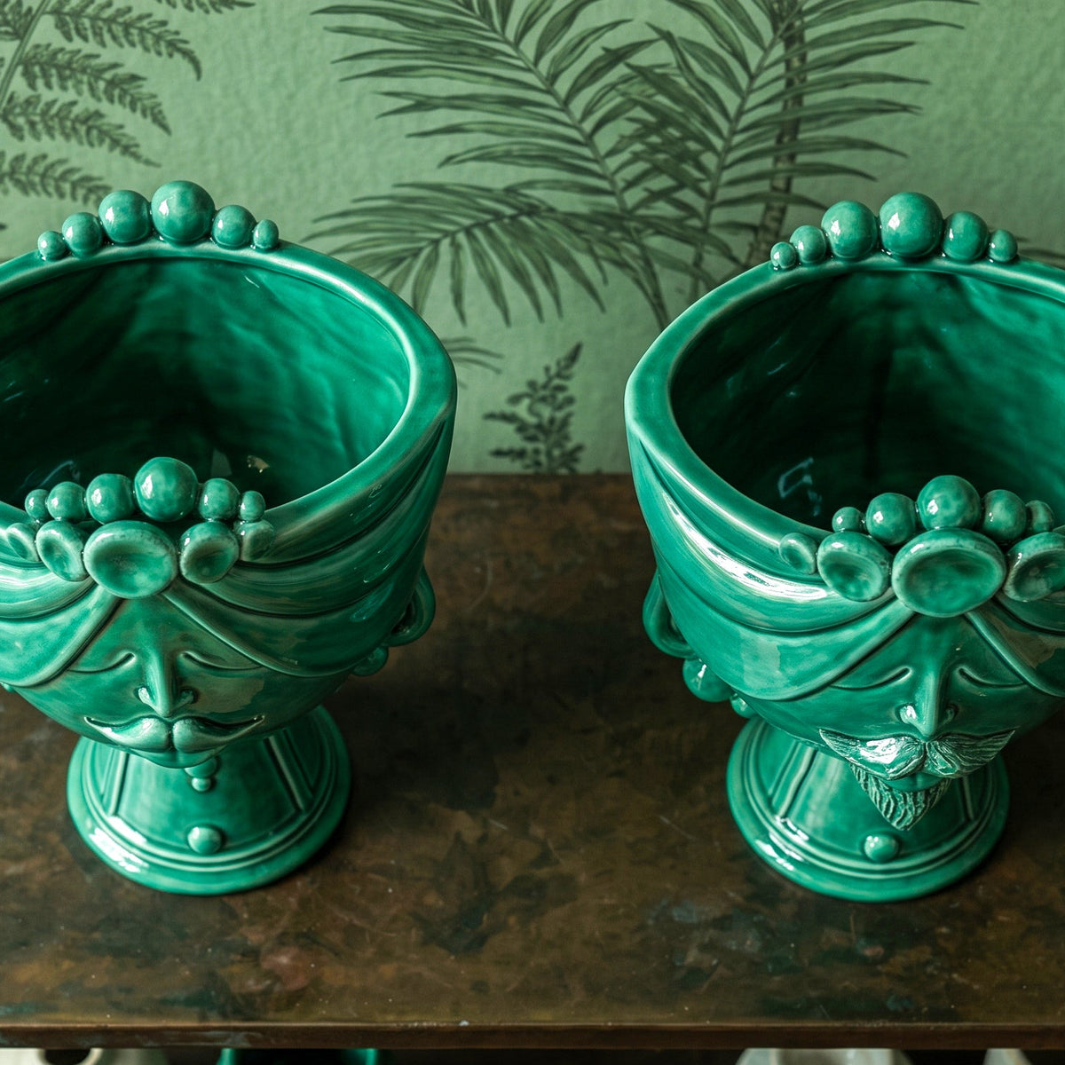 Testa Zahira h 30 cm - Uomo, Verde Smeraldo | Ceramica Caltagirone