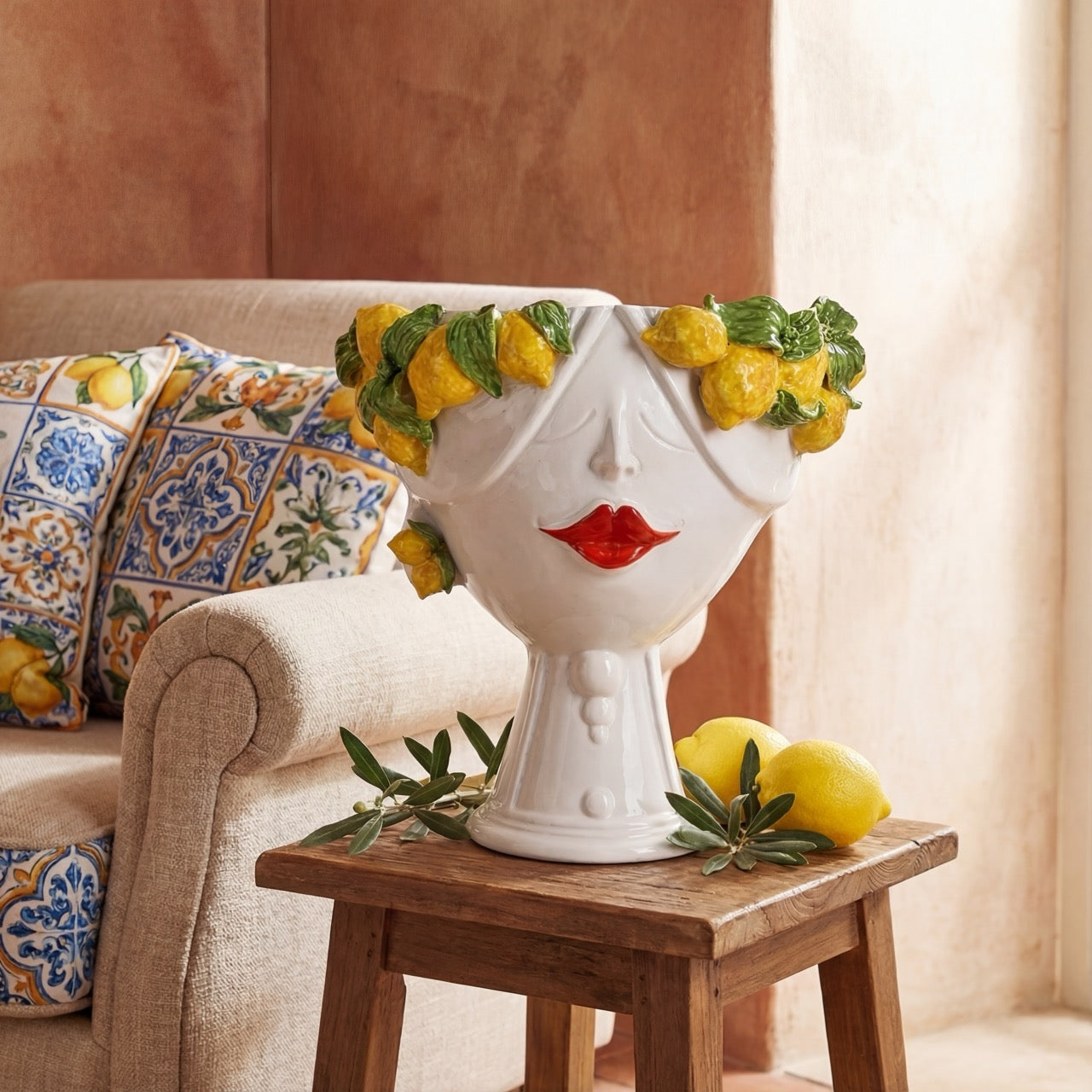 Testa di Moro con limoni "Zahira" donna | White and Lemon 30 cm