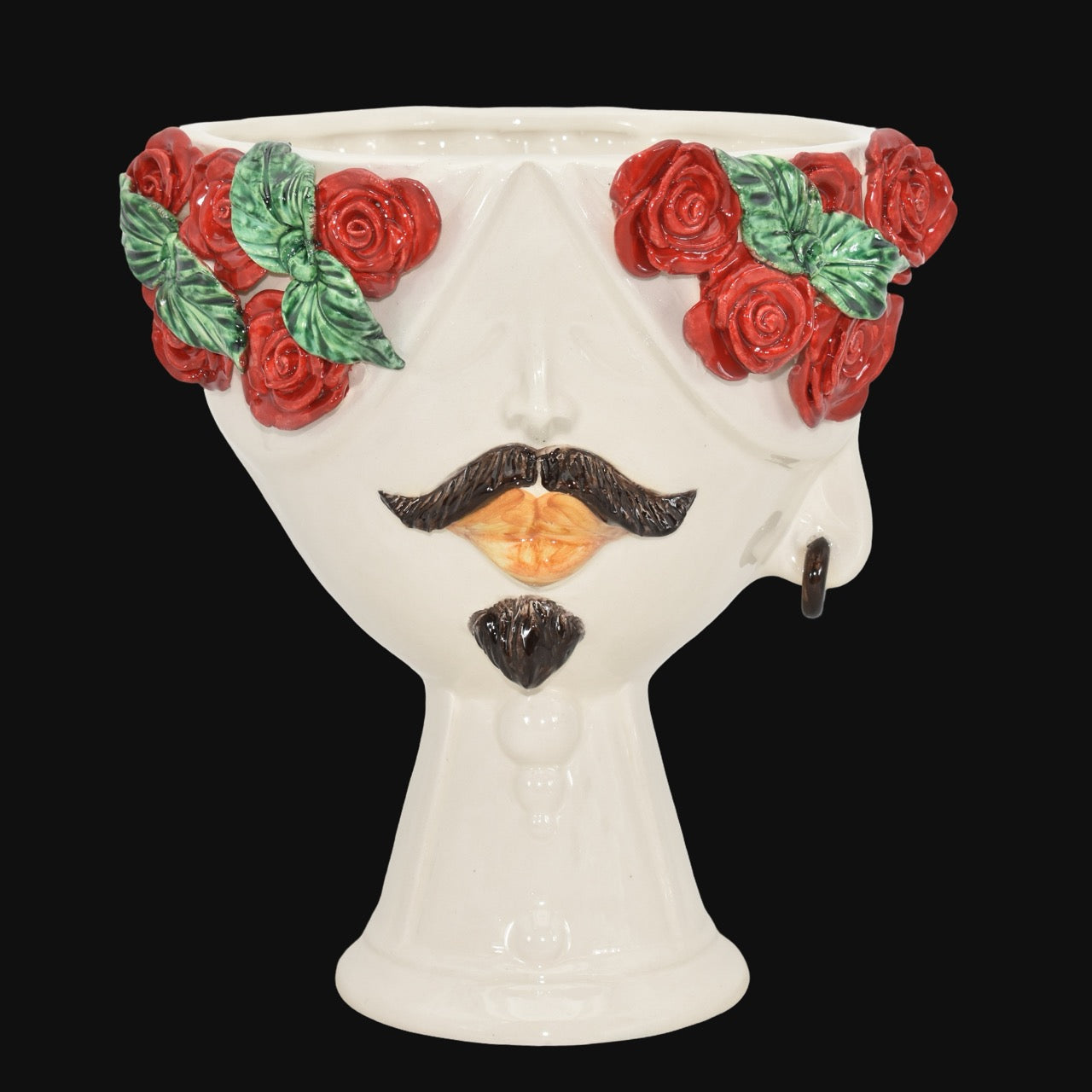 Testa di Moro con rose rosse "Zahira" uomo | White and Color 30 cm