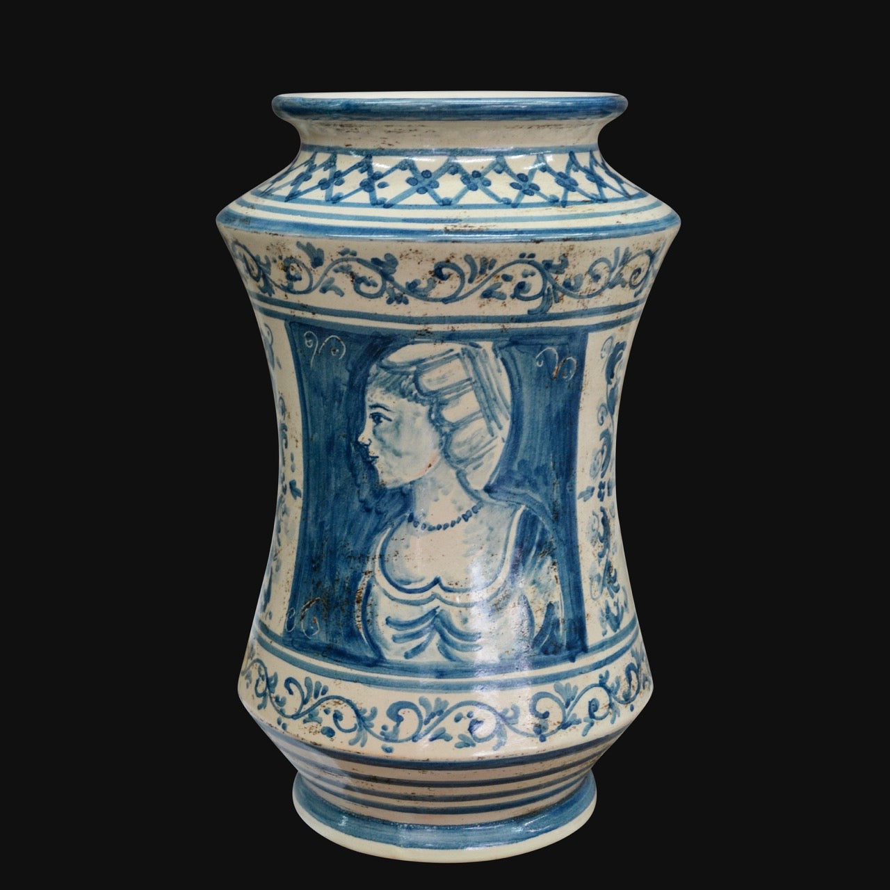 Vaso albarello decoro in antiche riproduzioni di caltagirone