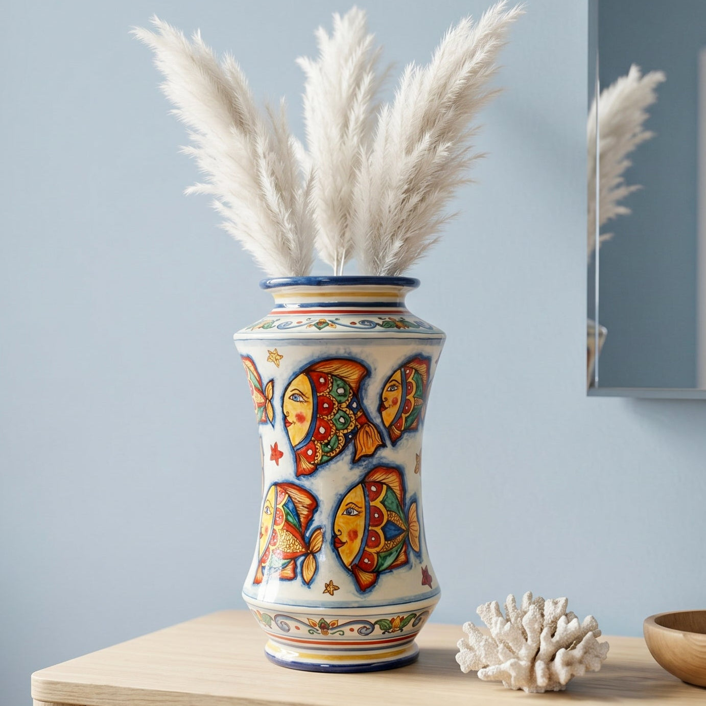 Vaso Albarello in Ceramica di Caltagirone - Decoro Pesci