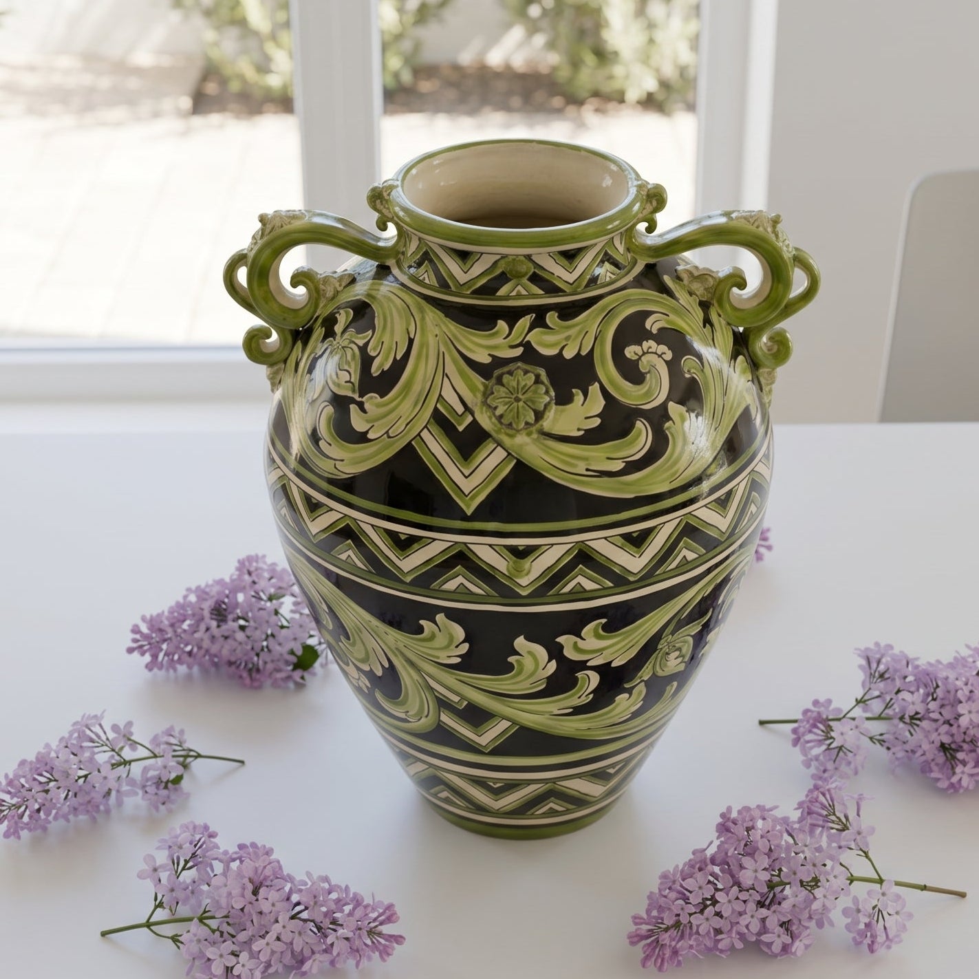 Vaso in Ceramica di Caltagirone h 50 cm — Linea Parigi Nero e Verde