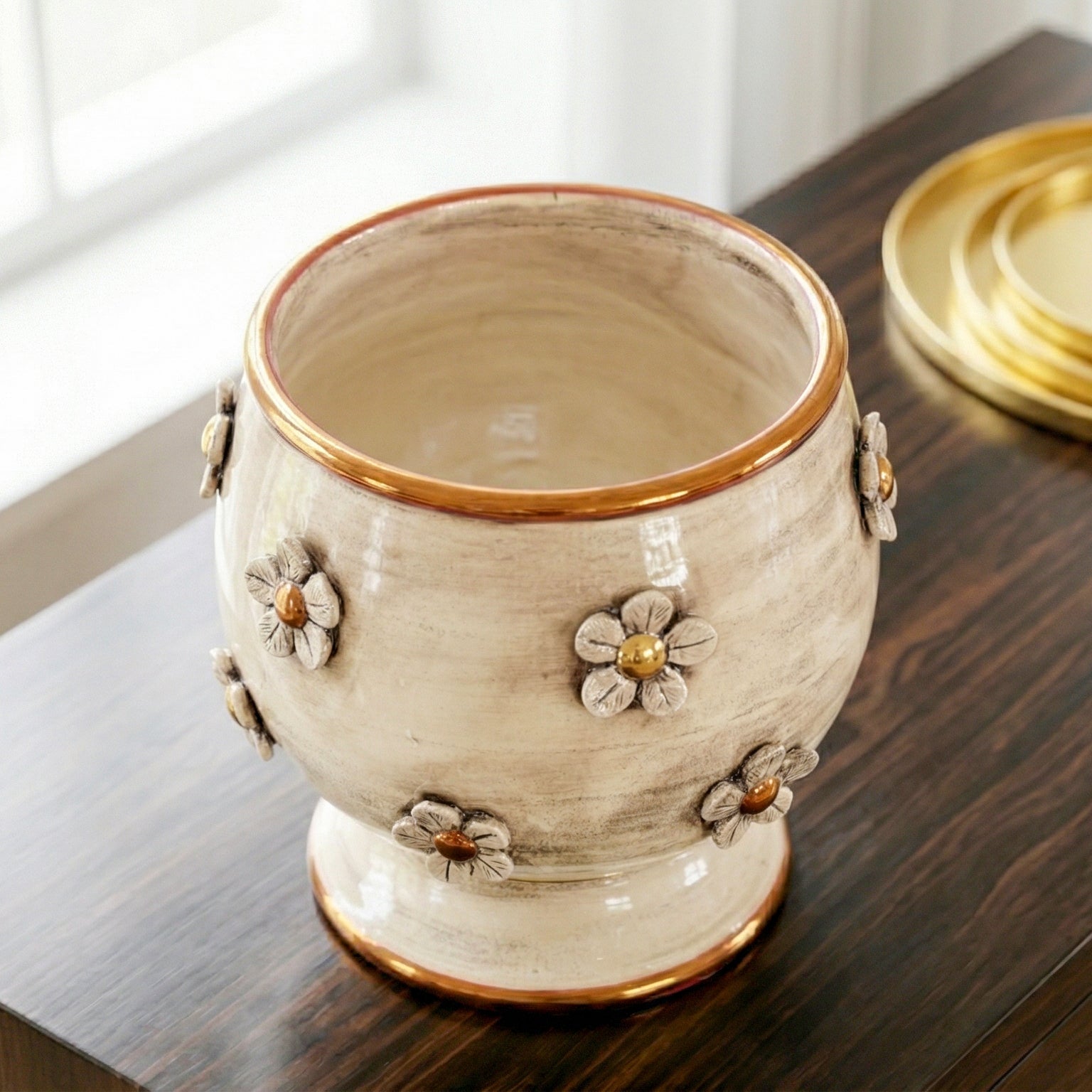 Vaso c/fiori h 20 madreperla antichizzato oro e lustri