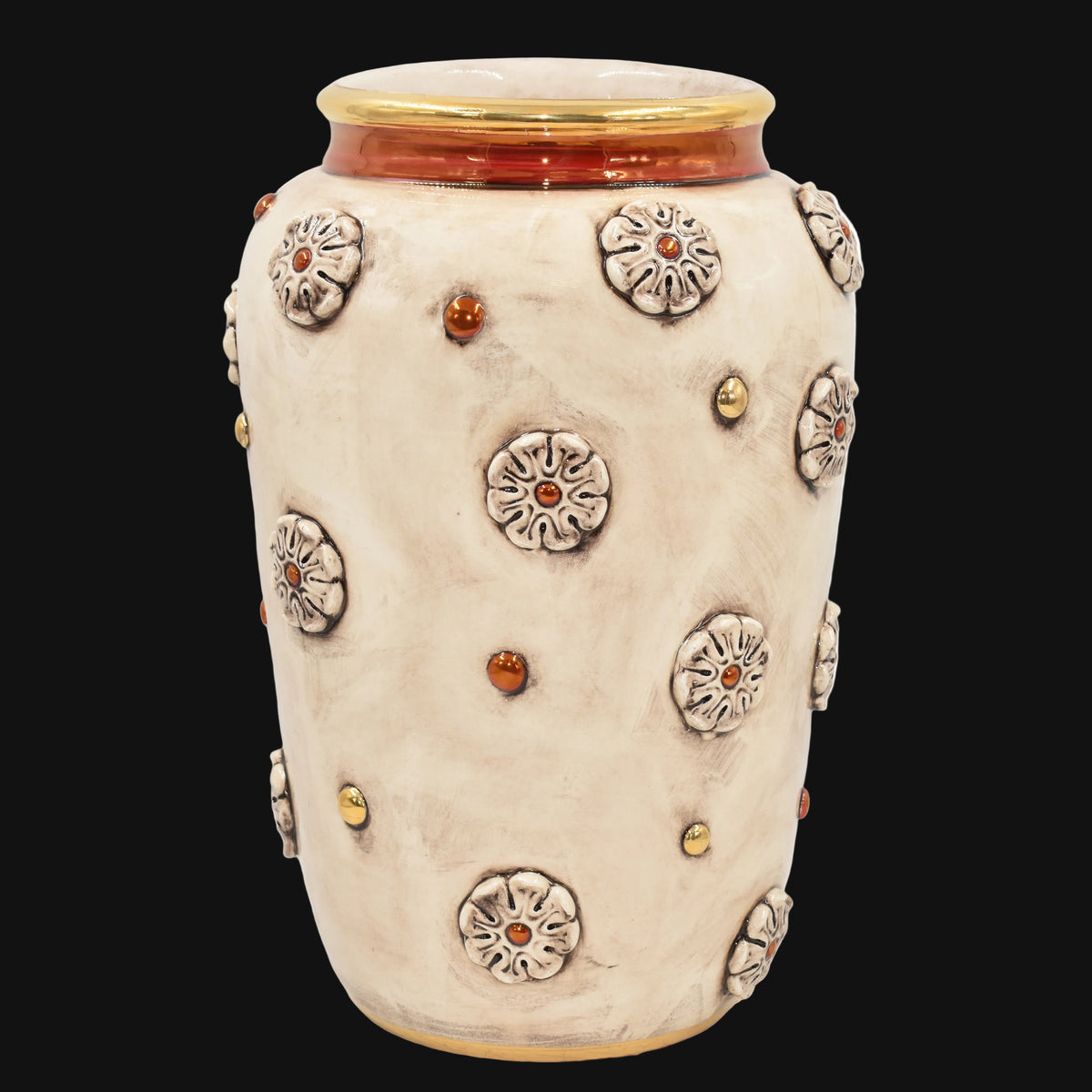Vaso con Rosone in Ceramica di Caltagirone h 37 cm - Madreperla Antichizzato Oro e Lustri