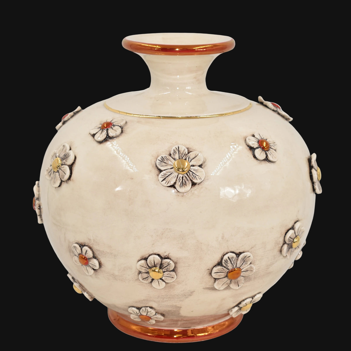 Vaso Palla con Fiori in Ceramica di Caltagirone h 35 cm - Madreperla Antichizzato Oro e Lustri
