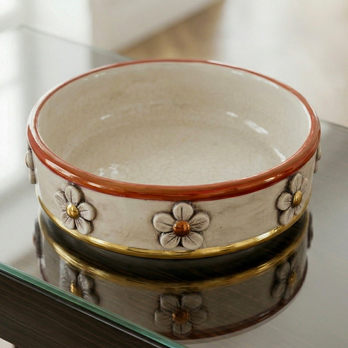 Centrotavola con Fiori in Ceramica di Caltagirone Ø 20 cm - Madreperla Antichizzato Oro e Lustri