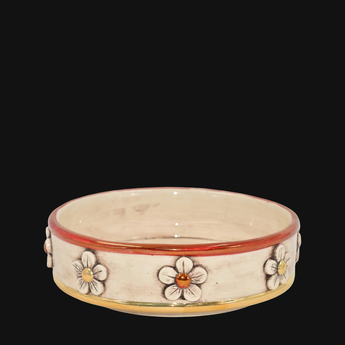 Centrotavola con Fiori in Ceramica di Caltagirone Ø 20 cm - Madreperla Antichizzato Oro e Lustri