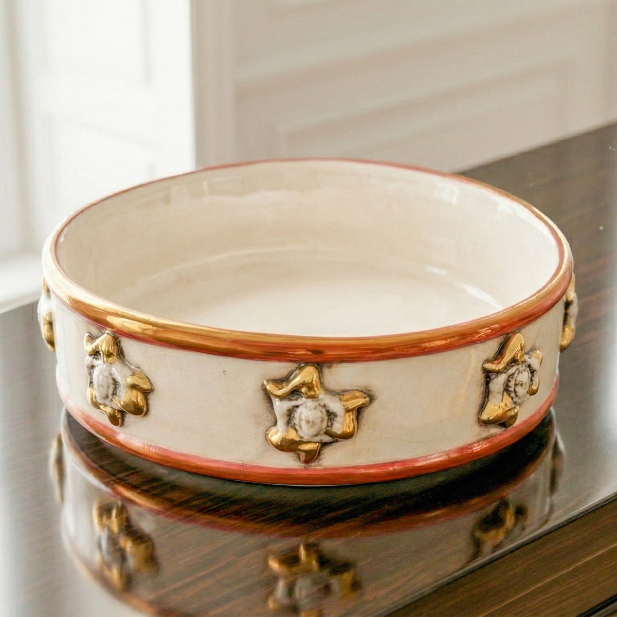 Centrotavola Trinacria in Ceramica di Caltagirone Ø 20 cm - Madreperla Antichizzato Oro e Lustri