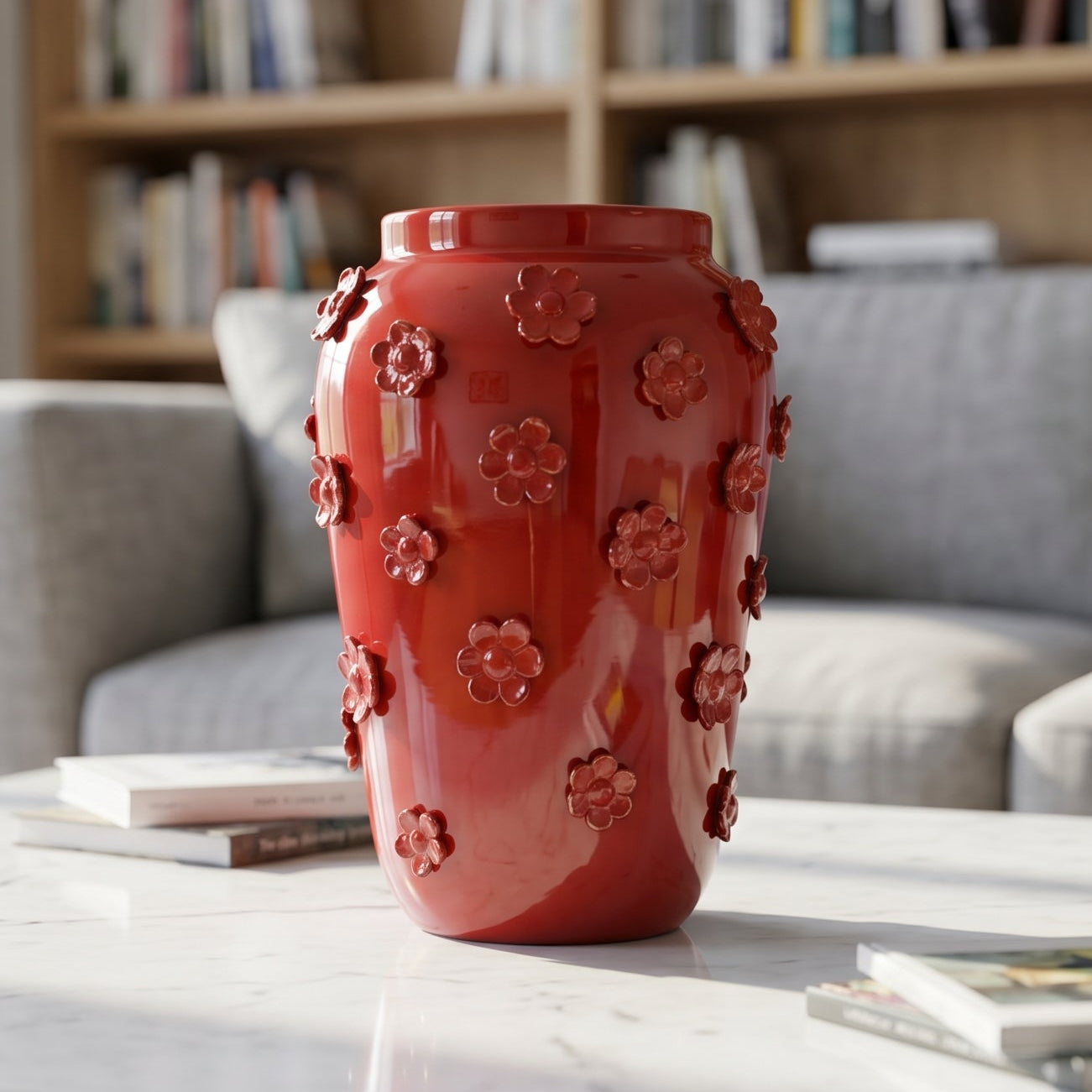 Vaso boccia con fiori Linea Rosso Fuoco