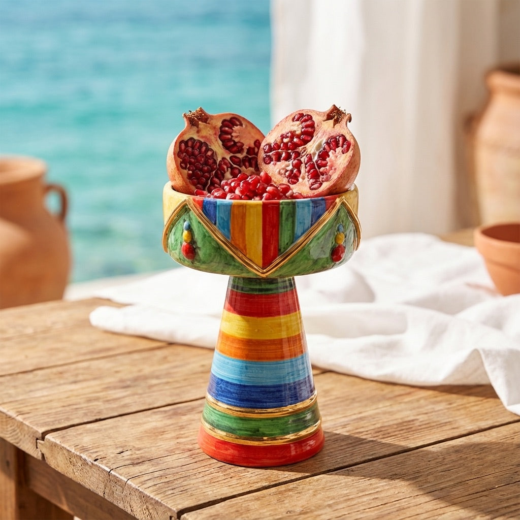 Vaso a coppa retto c/piede h 27 White and Color oro