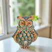 Gufo h 15 verde/arancio - Animali in ceramica